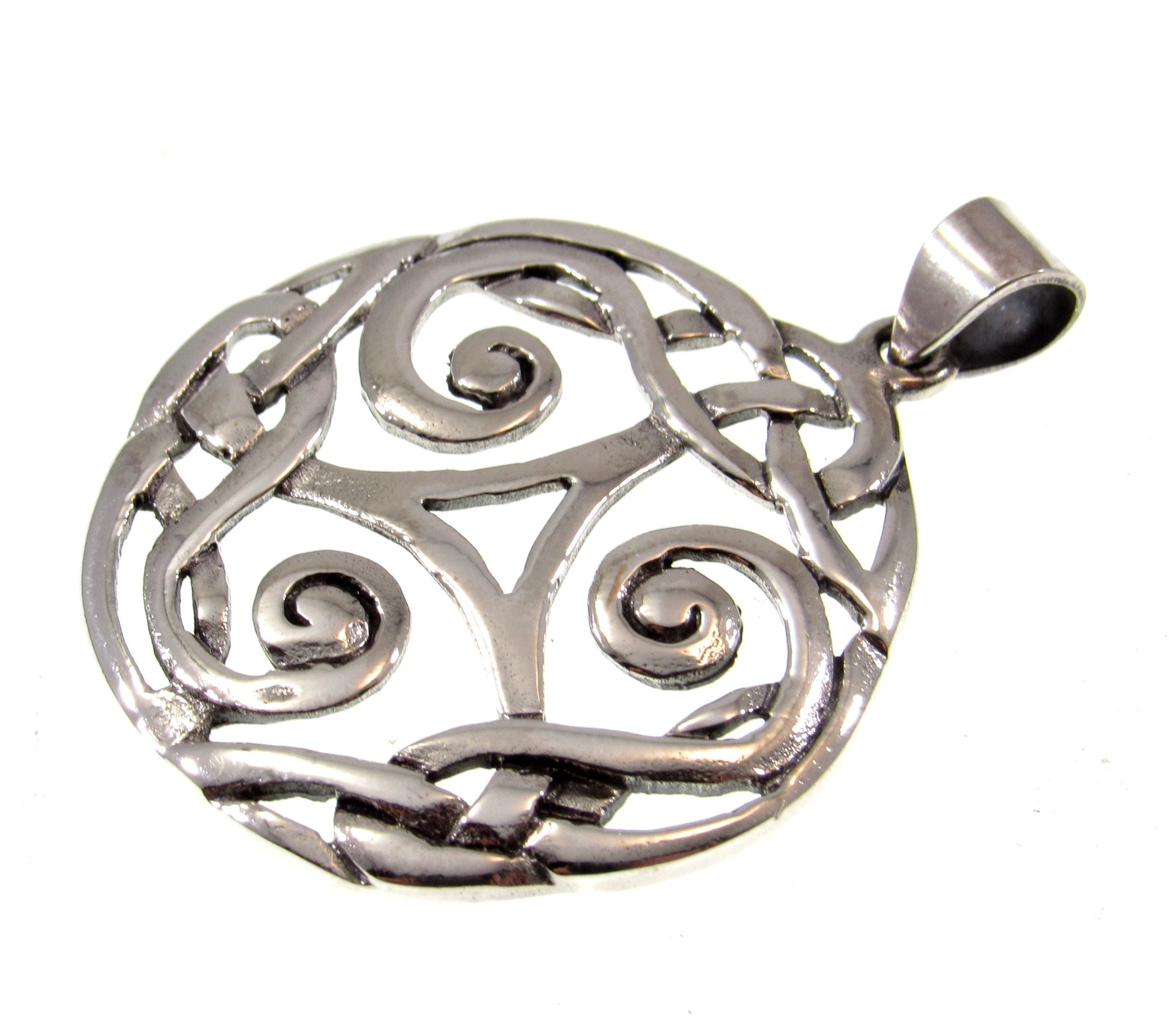 Solid 925 Sterling Silver Celtic Triskelion Pendant, Handcrafted Triskele Triple Spiral Amulet, Knotwork Jewelry
