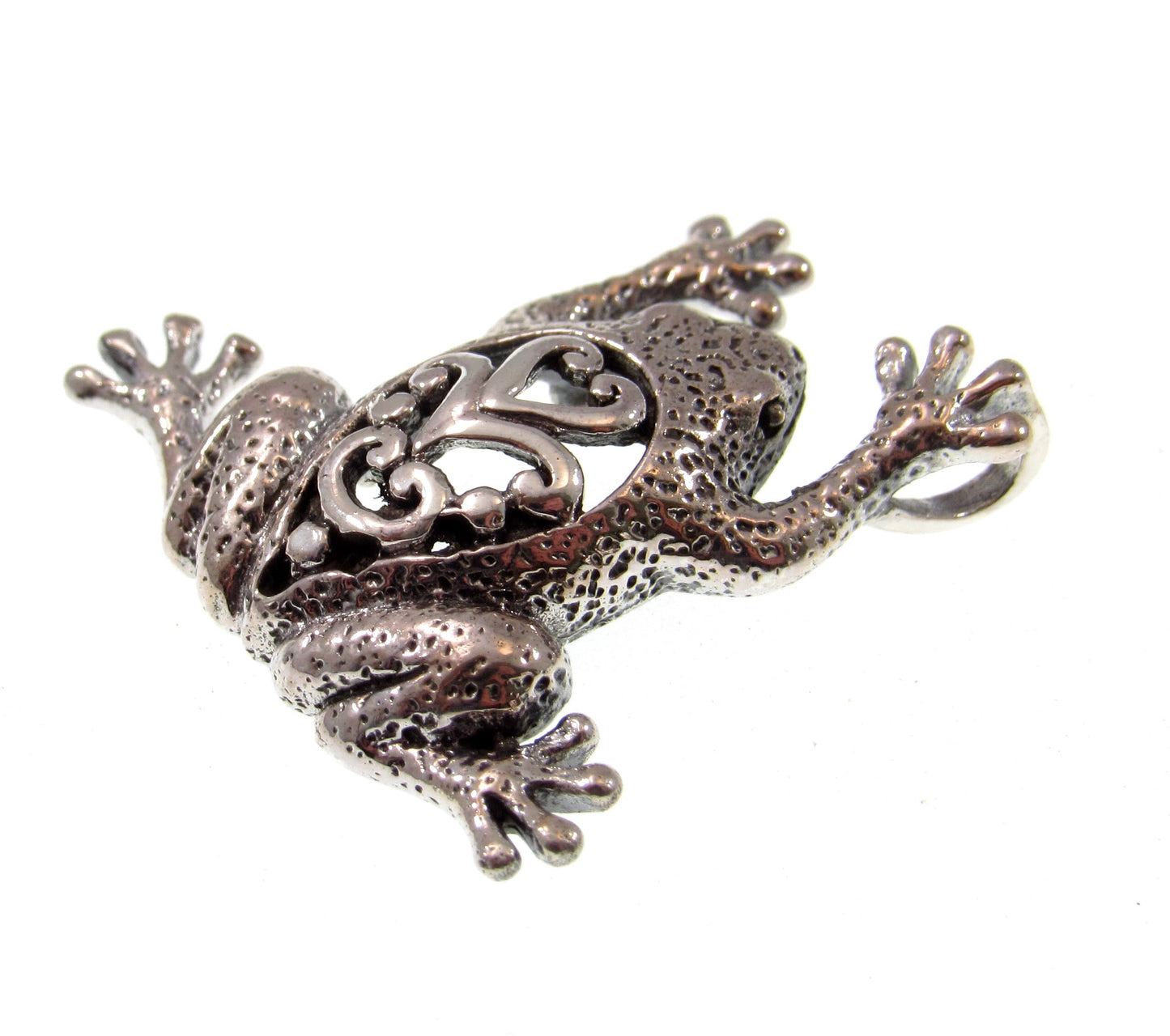 Solid 925 Sterling Silver Jumping Frog Slide Pendant, Handcrafted Amphibian Toad Jewelry