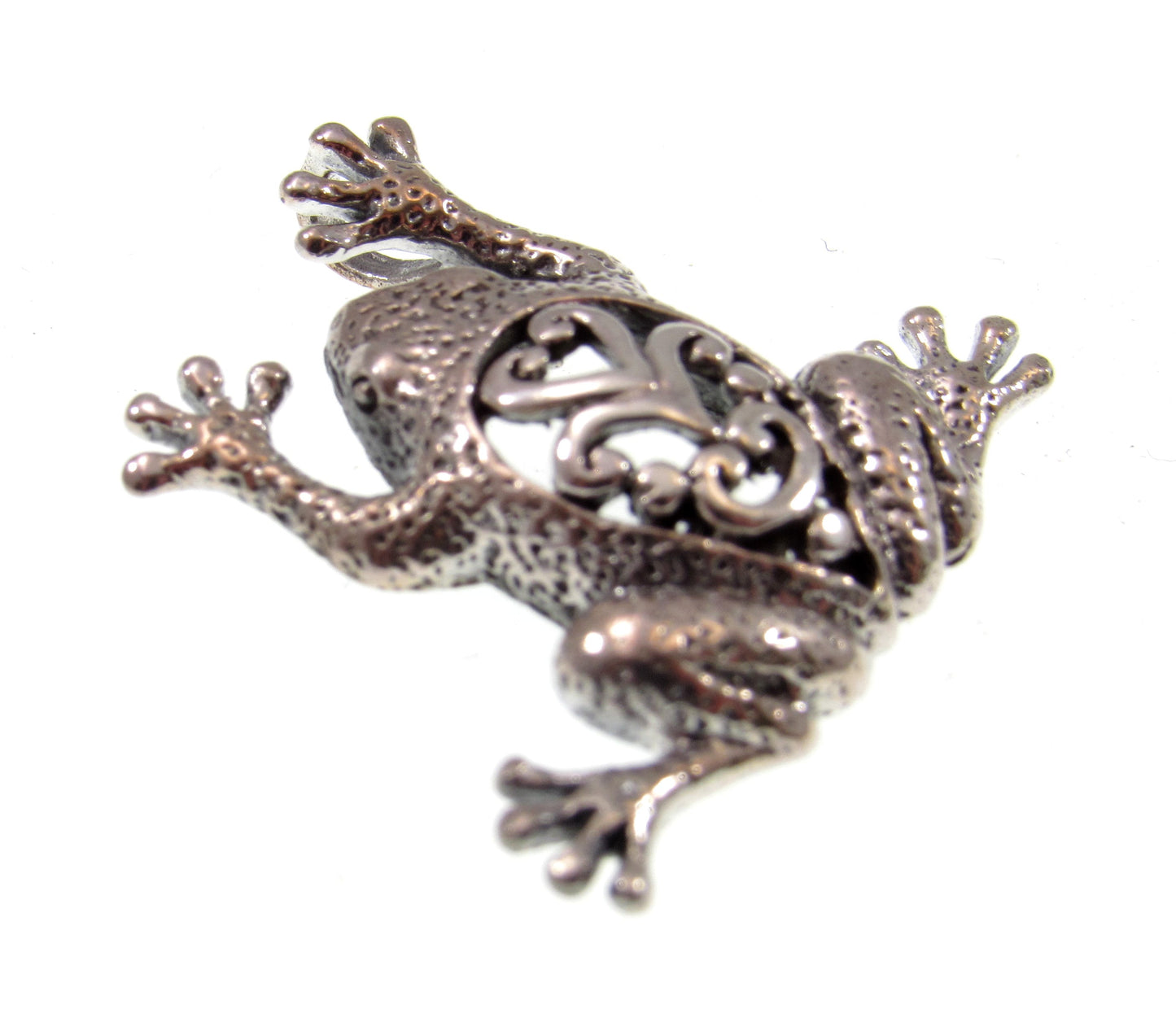 Solid 925 Sterling Silver Jumping Frog Slide Pendant, Handcrafted Amphibian Toad Jewelry