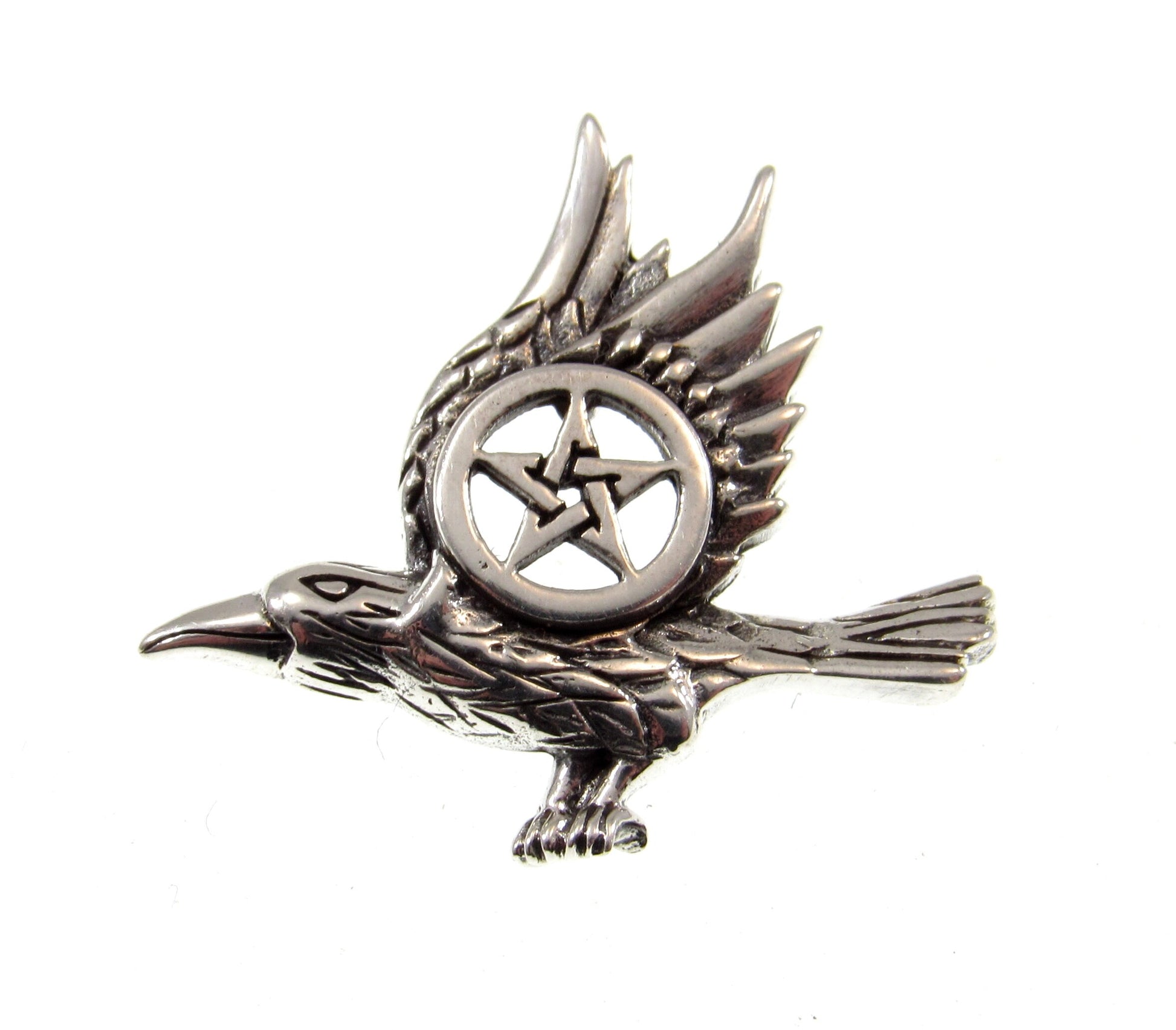 Solid 925 Sterling Silver Raven Pentacle Charm, Handcrafted Magical Pagan Wiccan Pendant