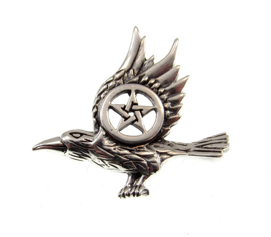Solid 925 Sterling Silver Raven Pentacle Charm, Handcrafted Magical Pagan Wiccan Pendant