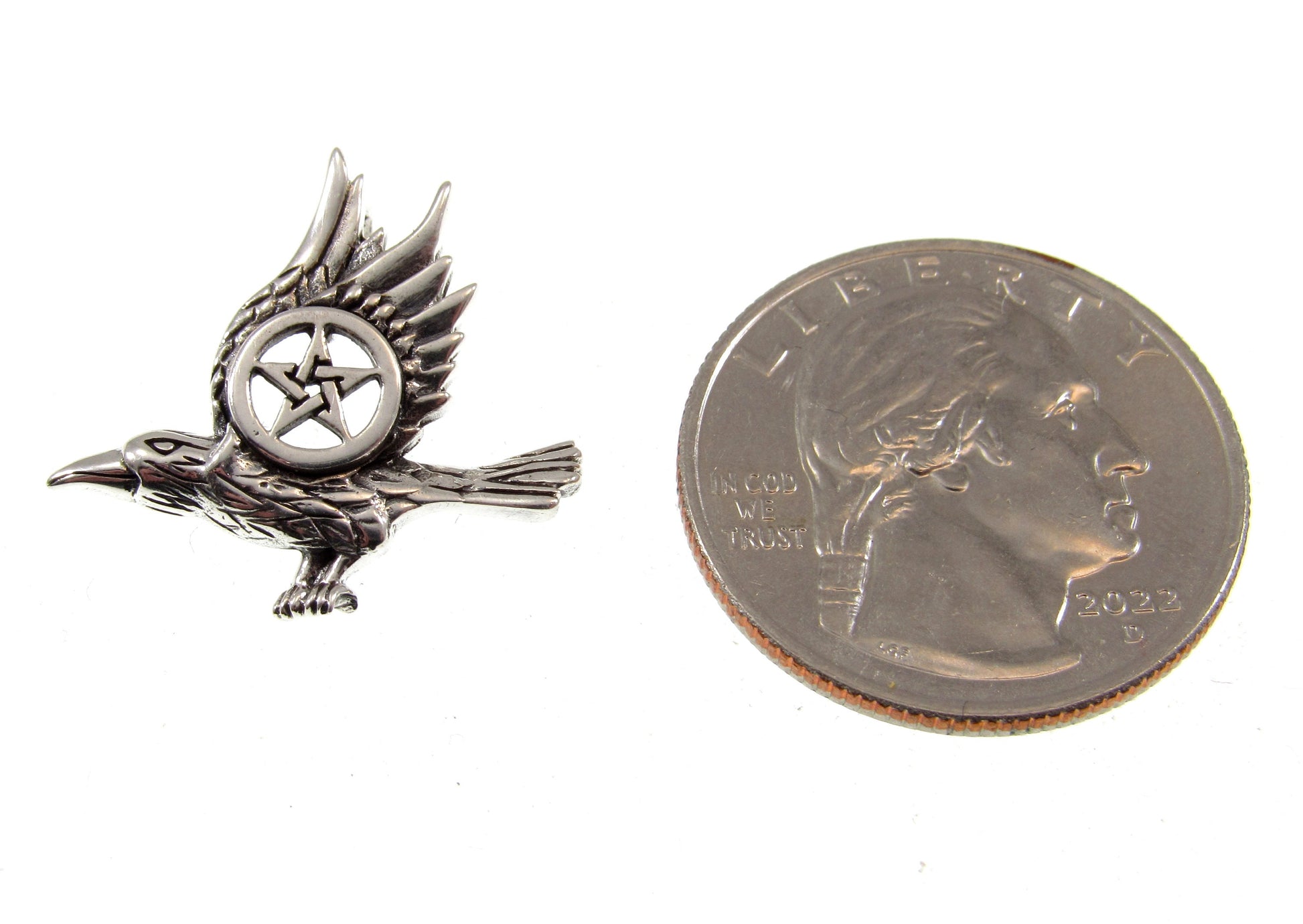 Solid 925 Sterling Silver Raven Pentacle Charm, Handcrafted Magical Pagan Wiccan Pendant