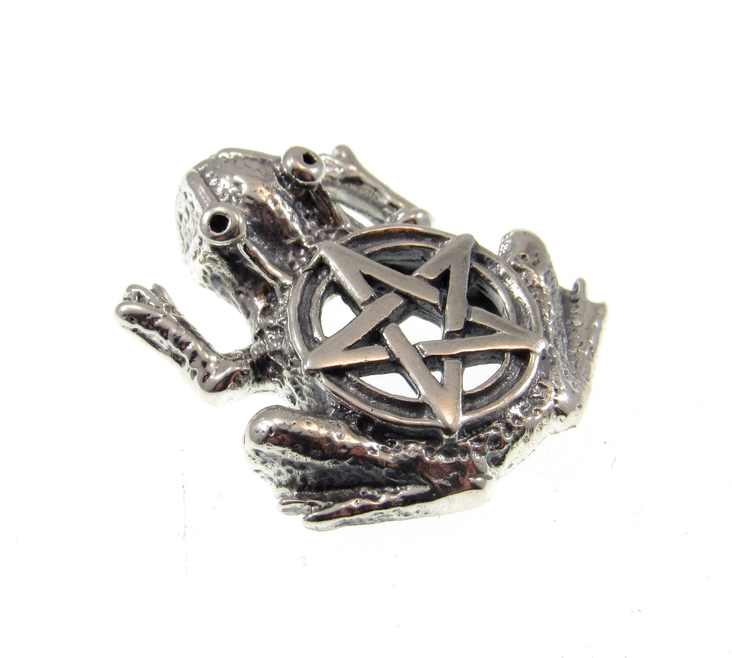 Solid 925 Sterling Silver Frog Pentagram Pentacle Slide Pendant, Handcrafted Wiccan Life Transitions Amulet