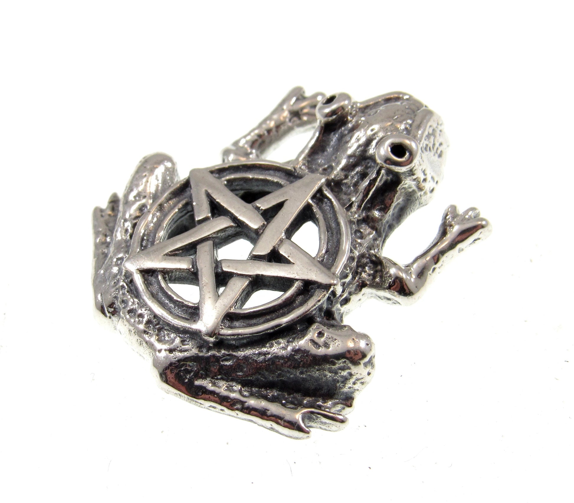 Solid 925 Sterling Silver Frog Pentagram Pentacle Slide Pendant, Handcrafted Wiccan Life Transitions Amulet
