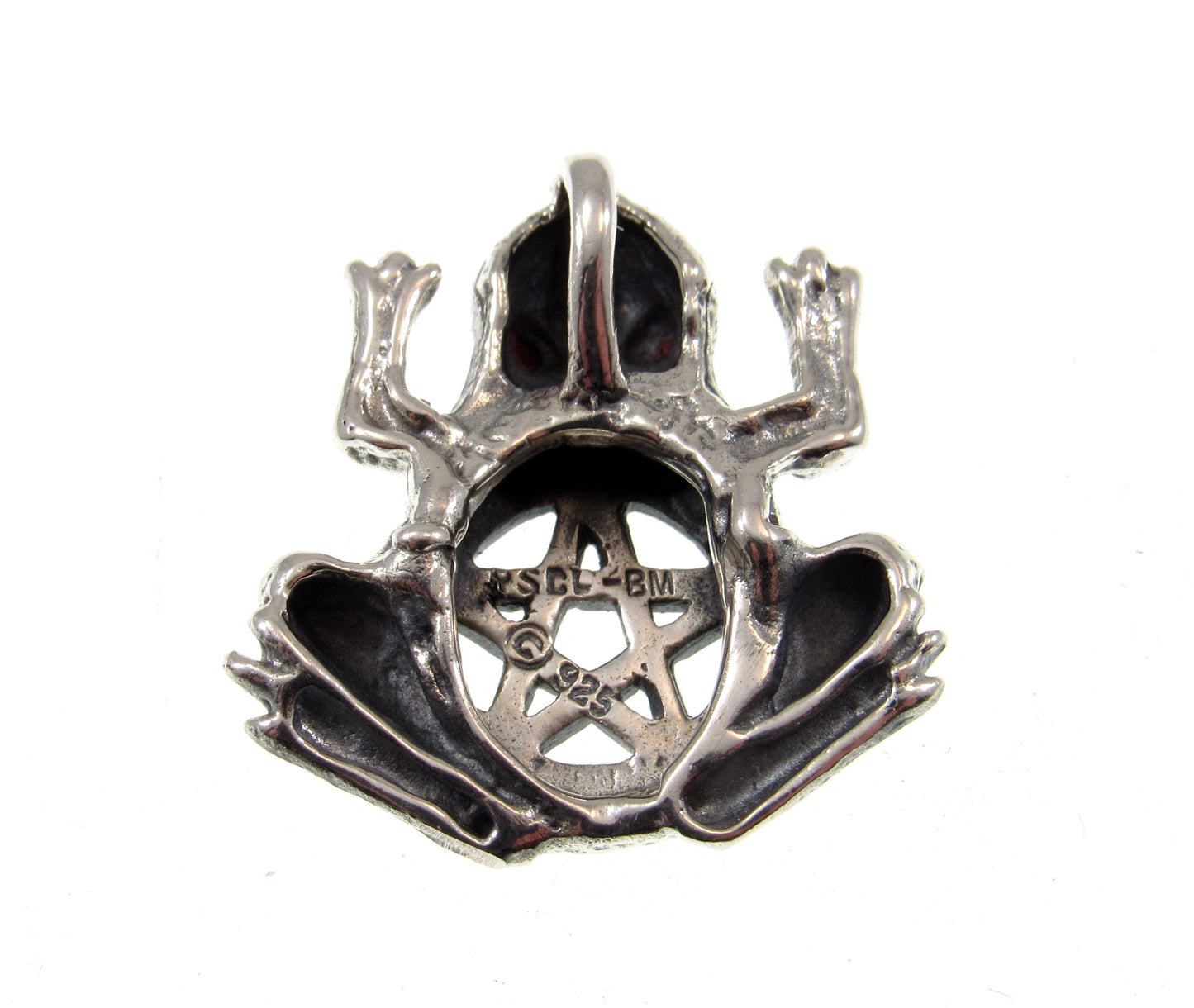 Solid 925 Sterling Silver Frog Pentagram Pentacle Slide Pendant, Handcrafted Wiccan Life Transitions Amulet