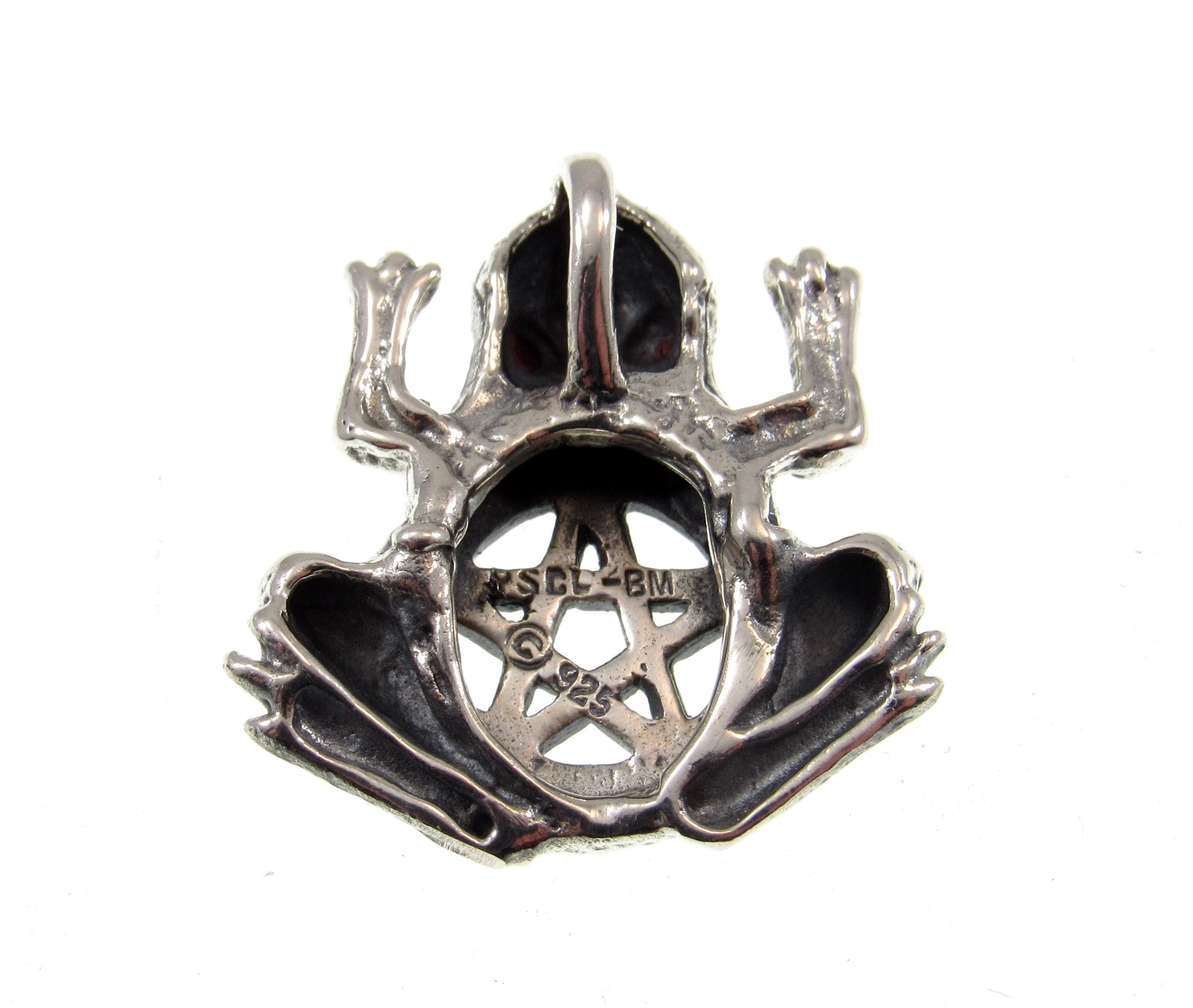 Solid 925 Sterling Silver Frog Pentagram Pentacle Slide Pendant, Handcrafted Wiccan Life Transitions Amulet