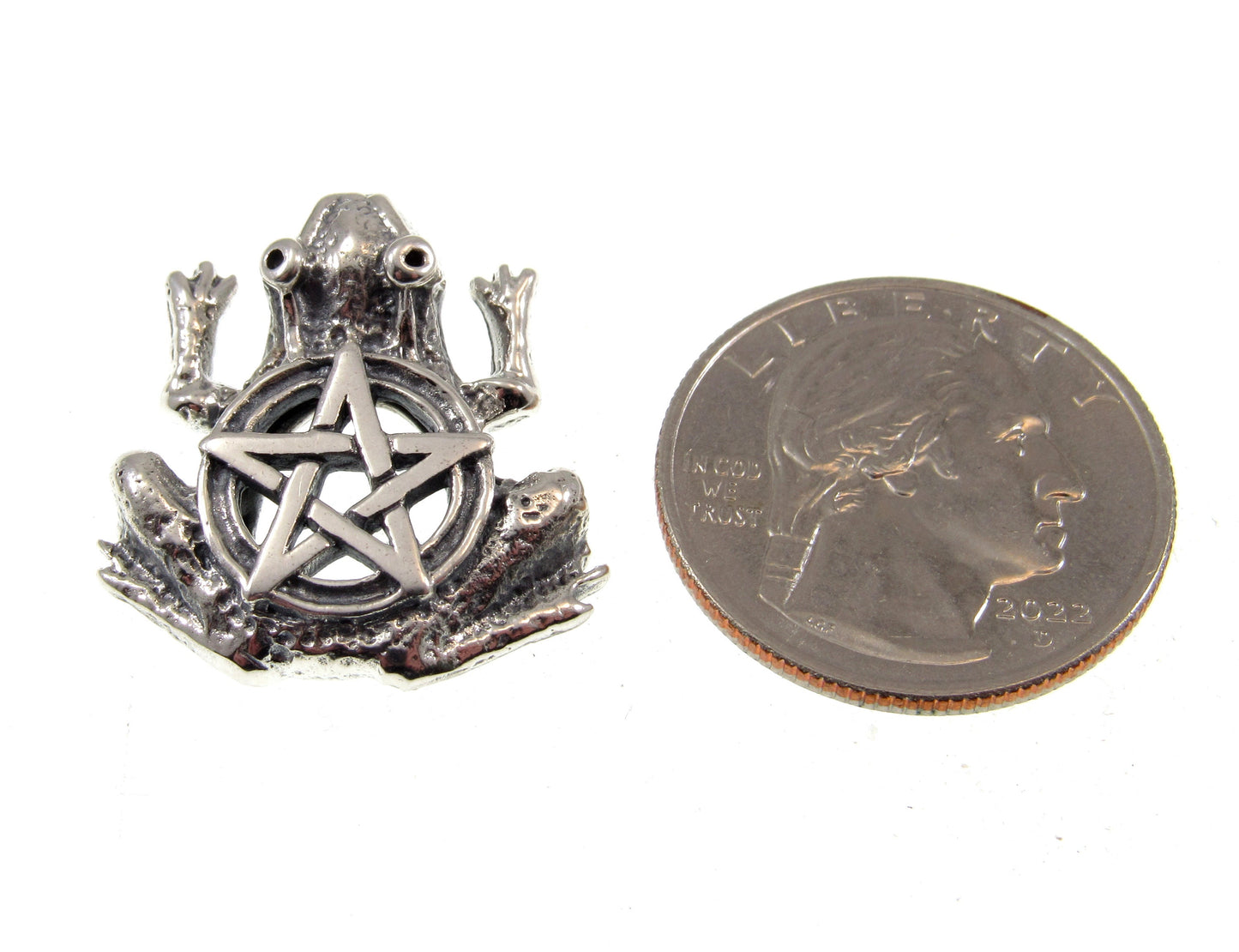 Solid 925 Sterling Silver Frog Pentagram Pentacle Slide Pendant, Handcrafted Wiccan Life Transitions Amulet