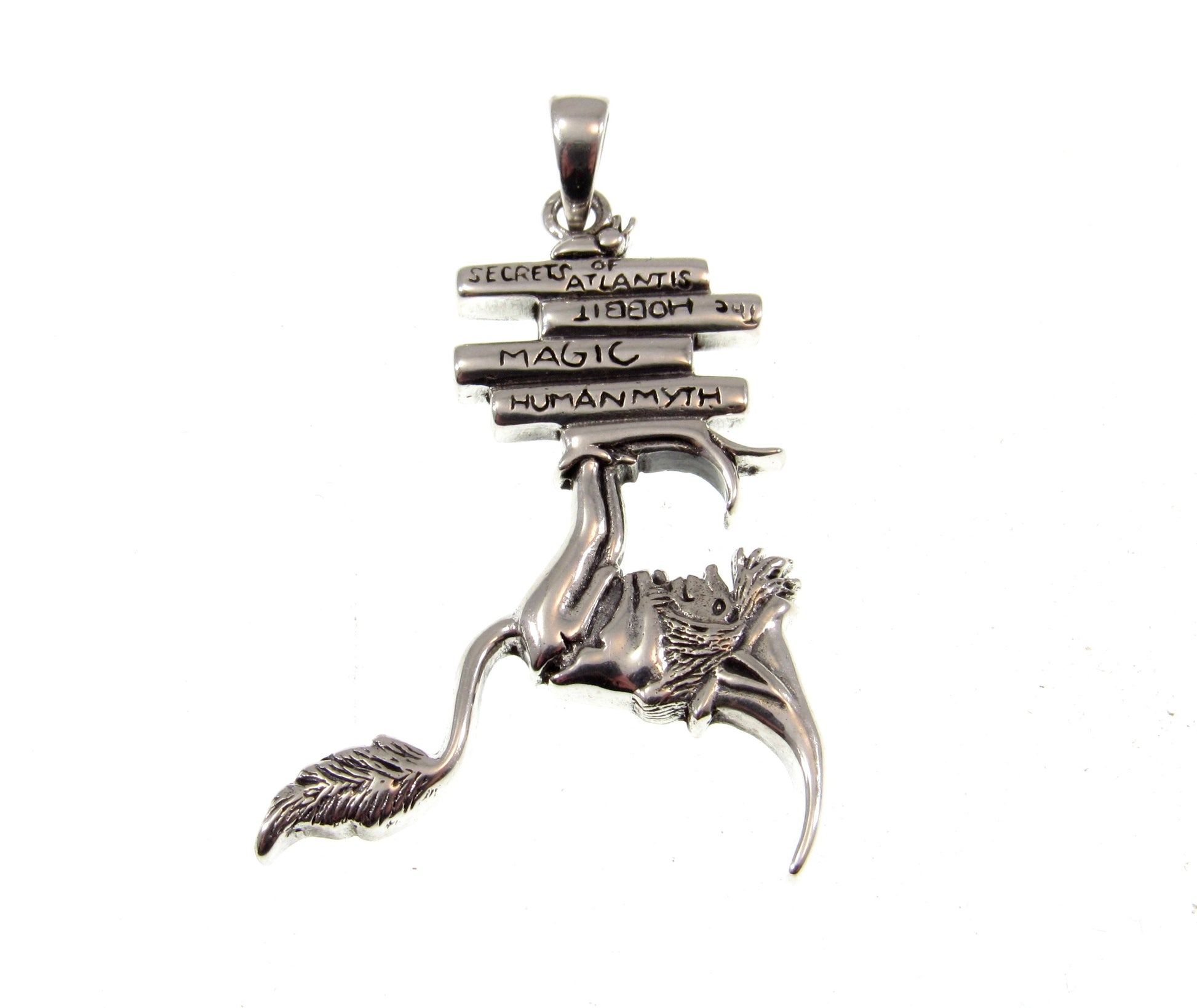 Solid 925 Sterling Silver Bookworm Goblin Pendant Designed by Renown Fantasy Artist Amy Brown