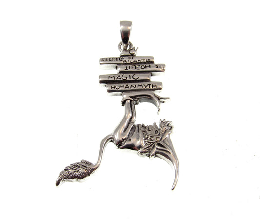 Solid 925 Sterling Silver Bookworm Goblin Pendant Designed by Renown Fantasy Artist Amy Brown