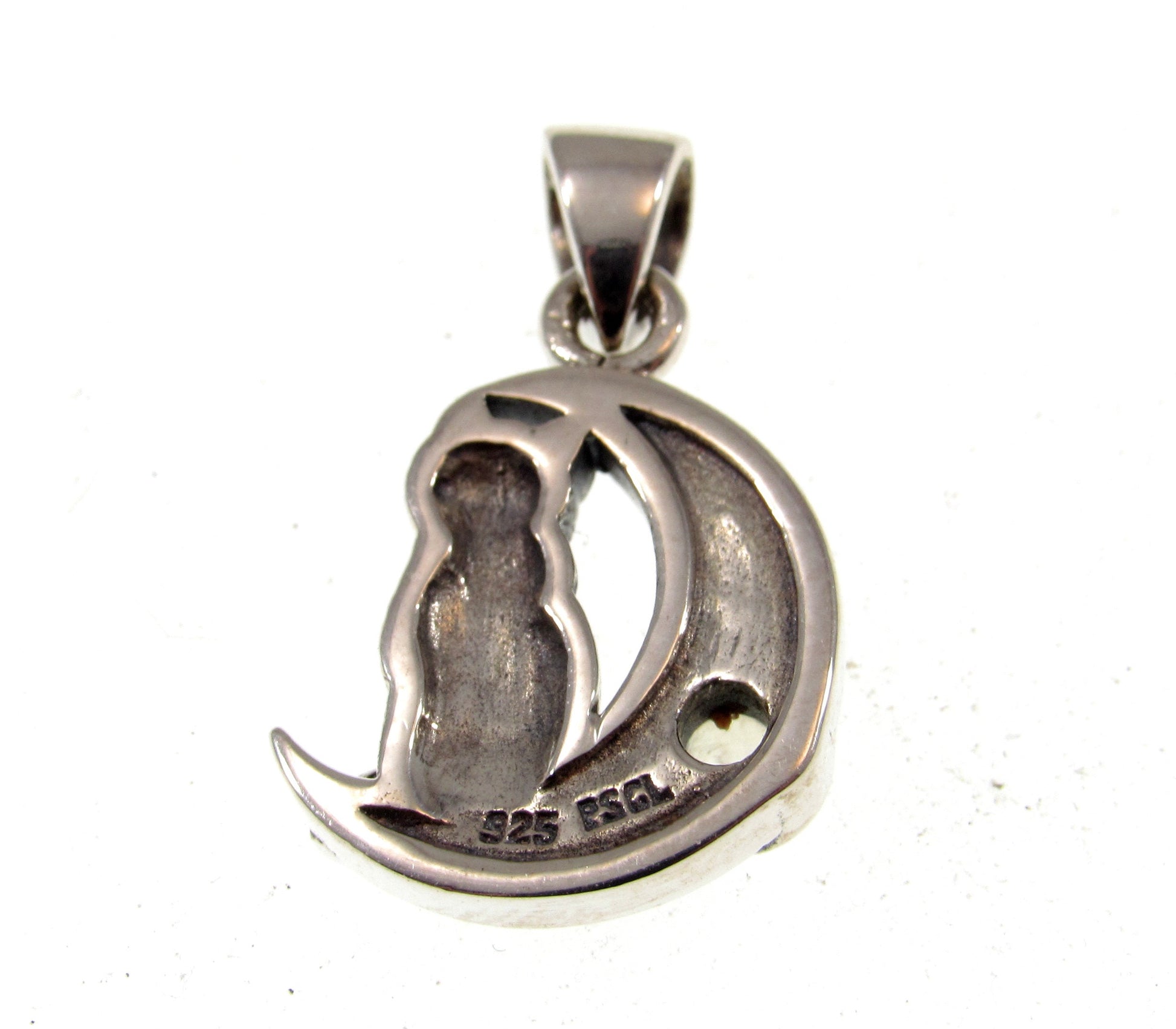 Solid 925 Sterling Silver Celtic Crescent Moon Cat Pendant With Amethyst or Rainbow Moonstone Gemstone