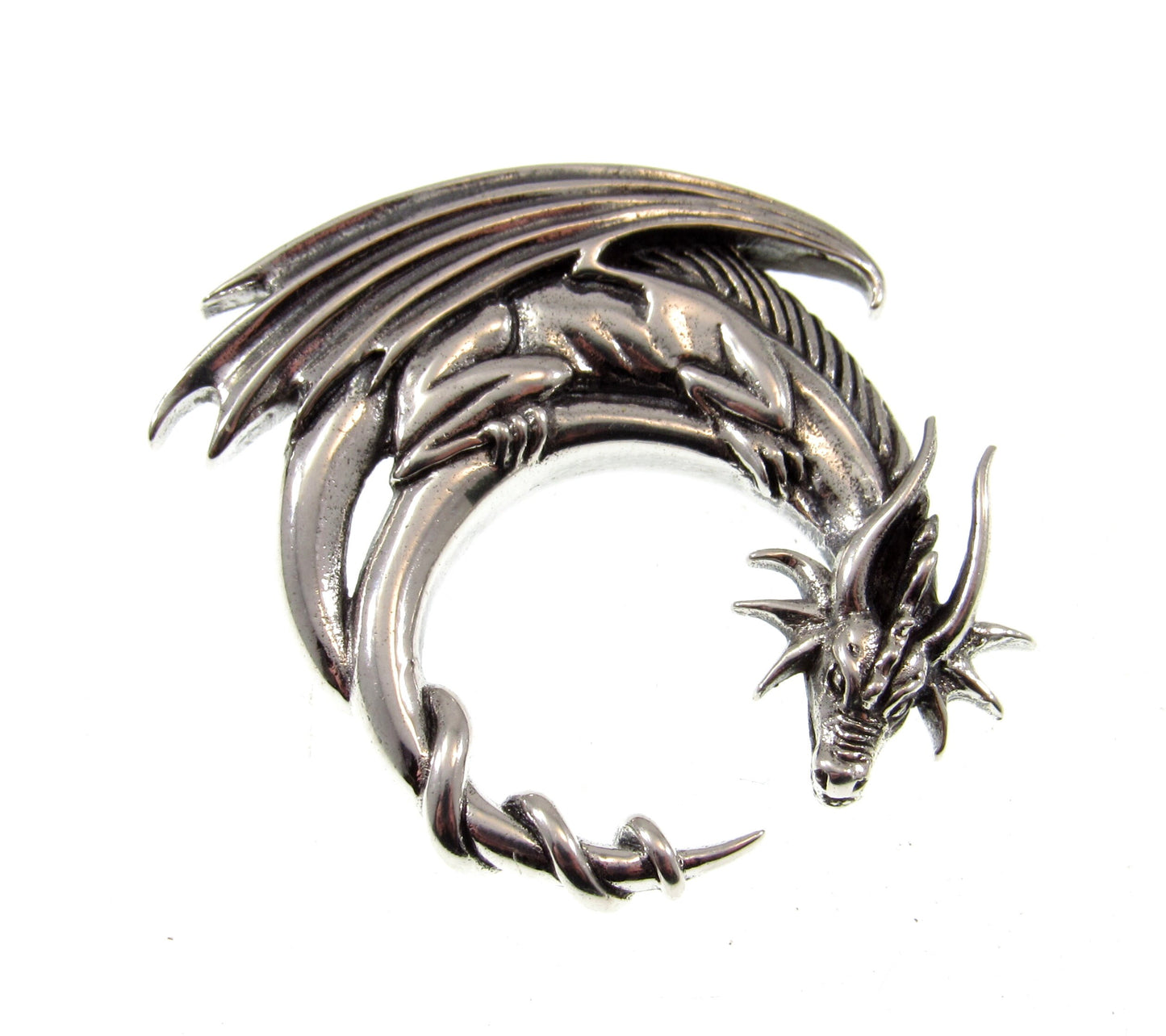 Solid 925 Sterling Silver Dragon Moon Mystical Guardian Slide Pendant by Artist Jessica Galbreth