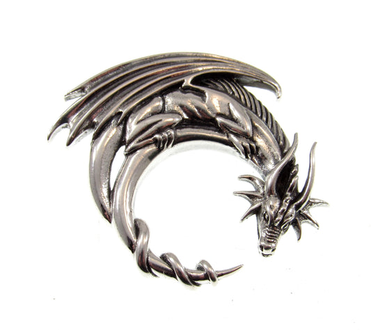 Solid 925 Sterling Silver Dragon Moon Mystical Guardian Slide Pendant by Artist Jessica Galbreth