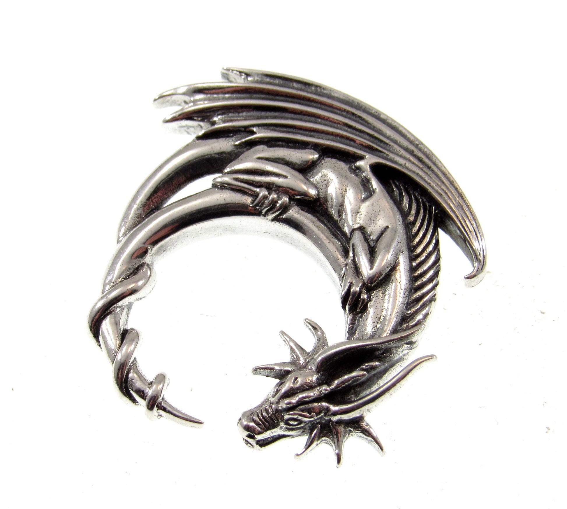 Solid 925 Sterling Silver Dragon Moon Mystical Guardian Slide Pendant by Artist Jessica Galbreth