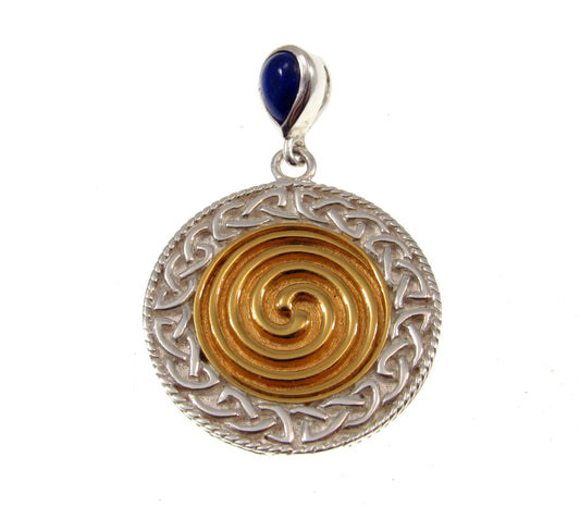 Solid 925 Sterling Silver, 18k Gold, and Lapis Lazuli Pendant, Celtic Ancestral Wisdom Spell Caster Magic Amulet