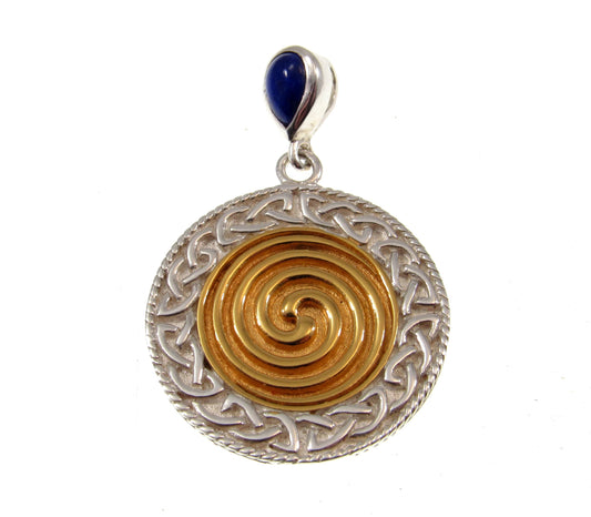Solid 925 Sterling Silver, 18k Gold, and Lapis Lazuli Pendant, Celtic Ancestral Wisdom Spell Caster Magic Amulet