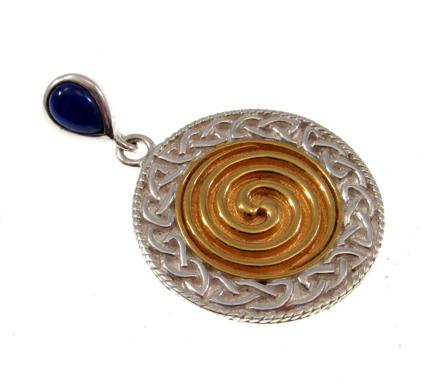 Solid 925 Sterling Silver, 18k Gold, and Lapis Lazuli Pendant, Celtic Ancestral Wisdom Spell Caster Magic Amulet