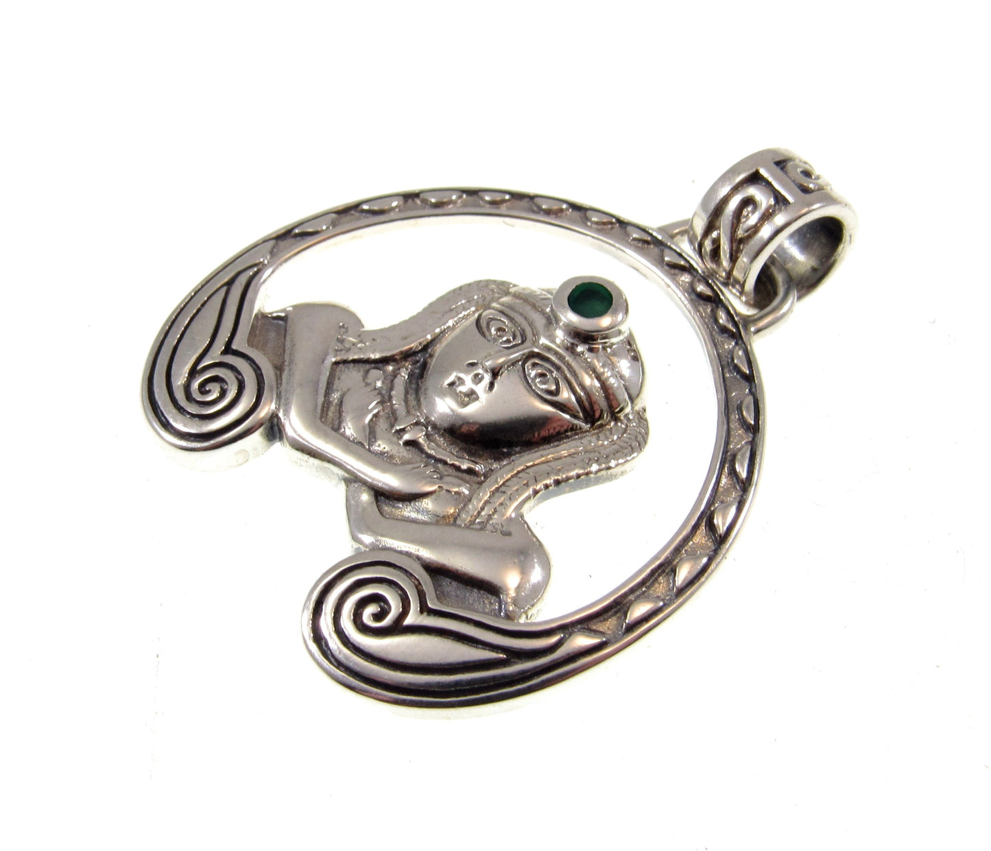 Solid 925 Sterling Silver Celtic Goddess ANU Pendant with Natural Green Agate, Irish Mother of the Gods Ana Amulet