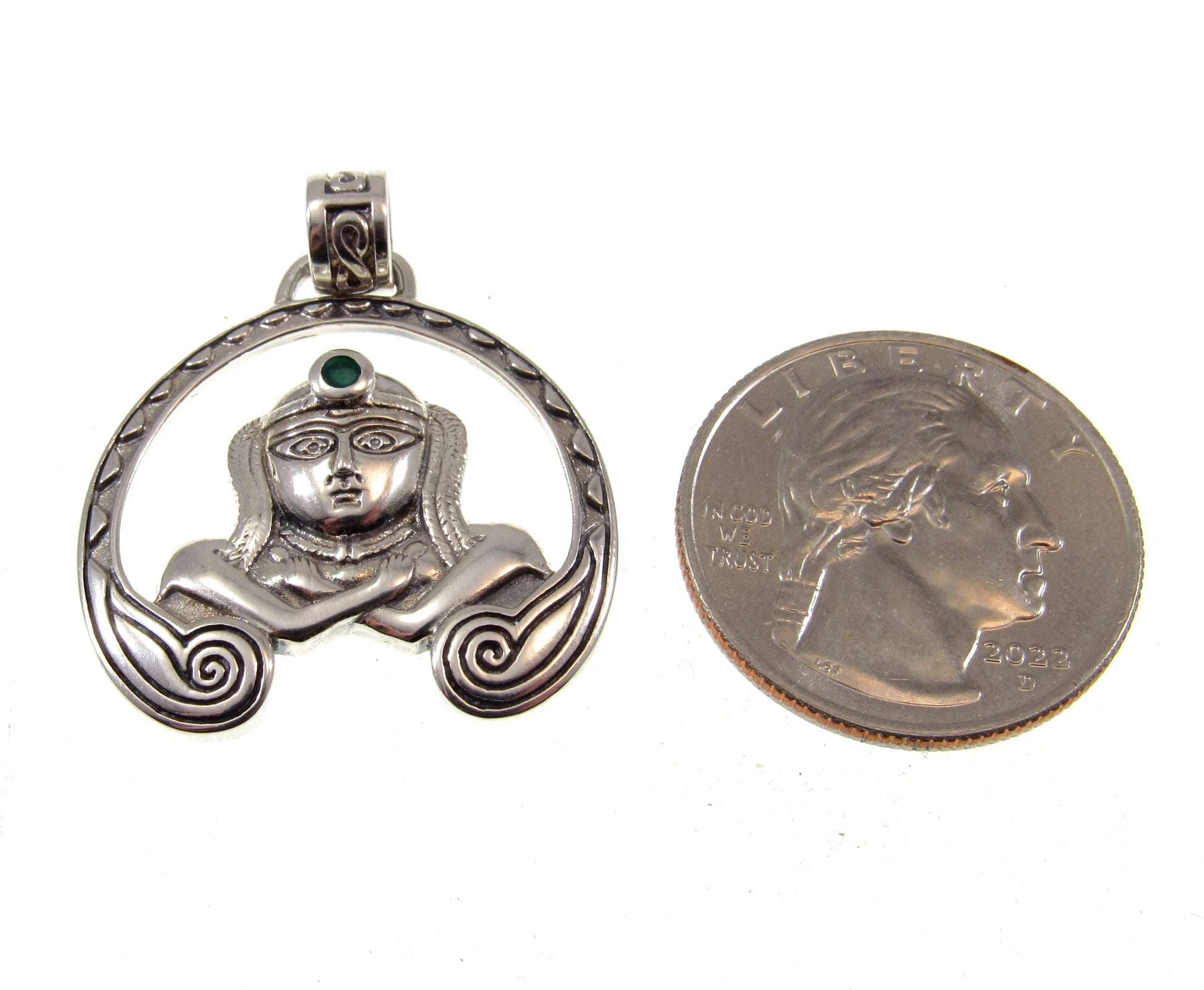 Solid 925 Sterling Silver Celtic Goddess ANU Pendant with Natural Green Agate, Irish Mother of the Gods Ana Amulet