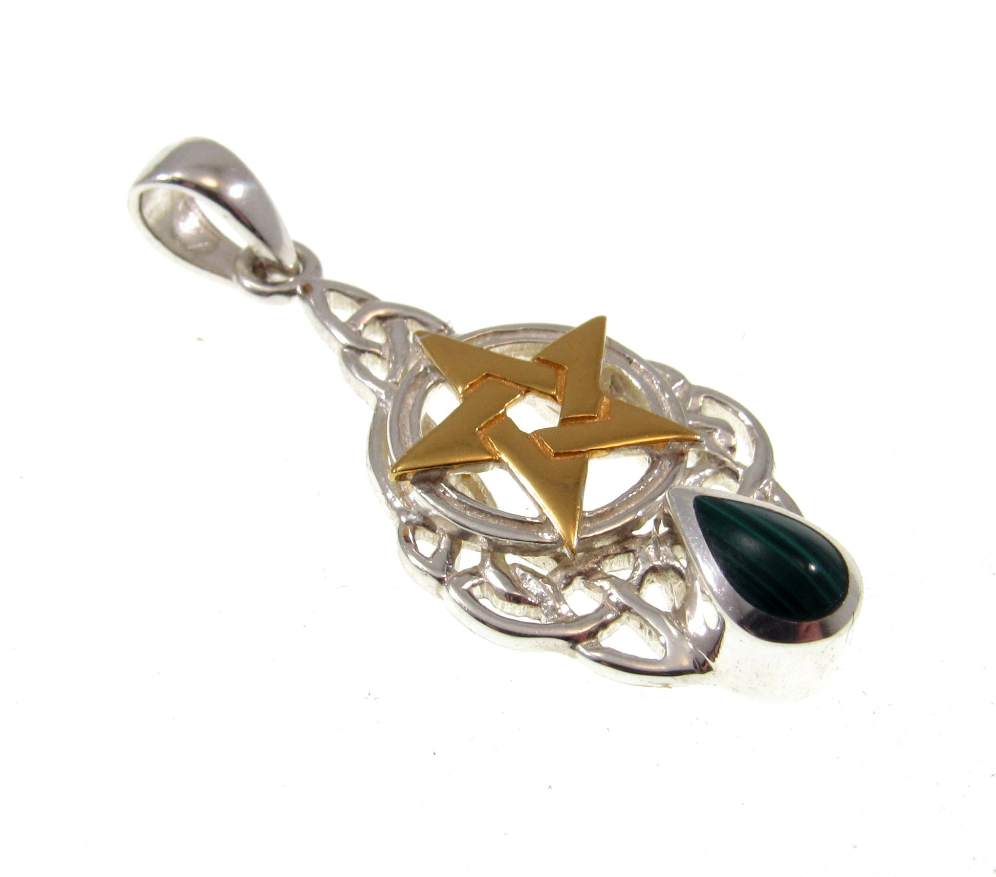 Solid 925 Sterling Silver & Gold Vermeil Celtic Knot Pentacle Pendant