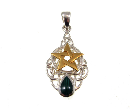 Solid 925 Sterling Silver & Gold Vermeil Celtic Knot Pentacle Pendant