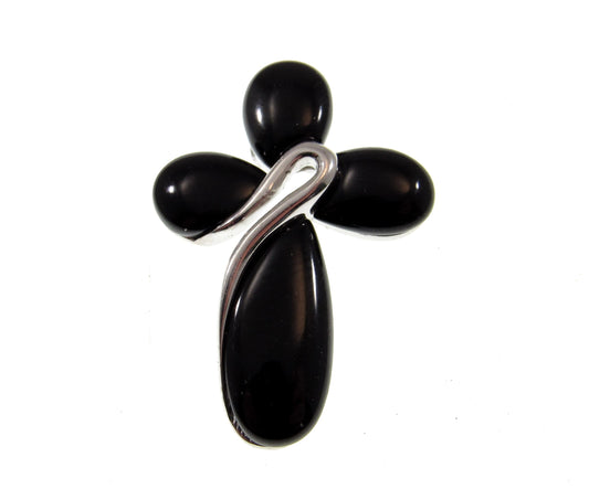 Solid 925 Sterling Silver & Genuine Black Onyx Elegant Cross Pendant