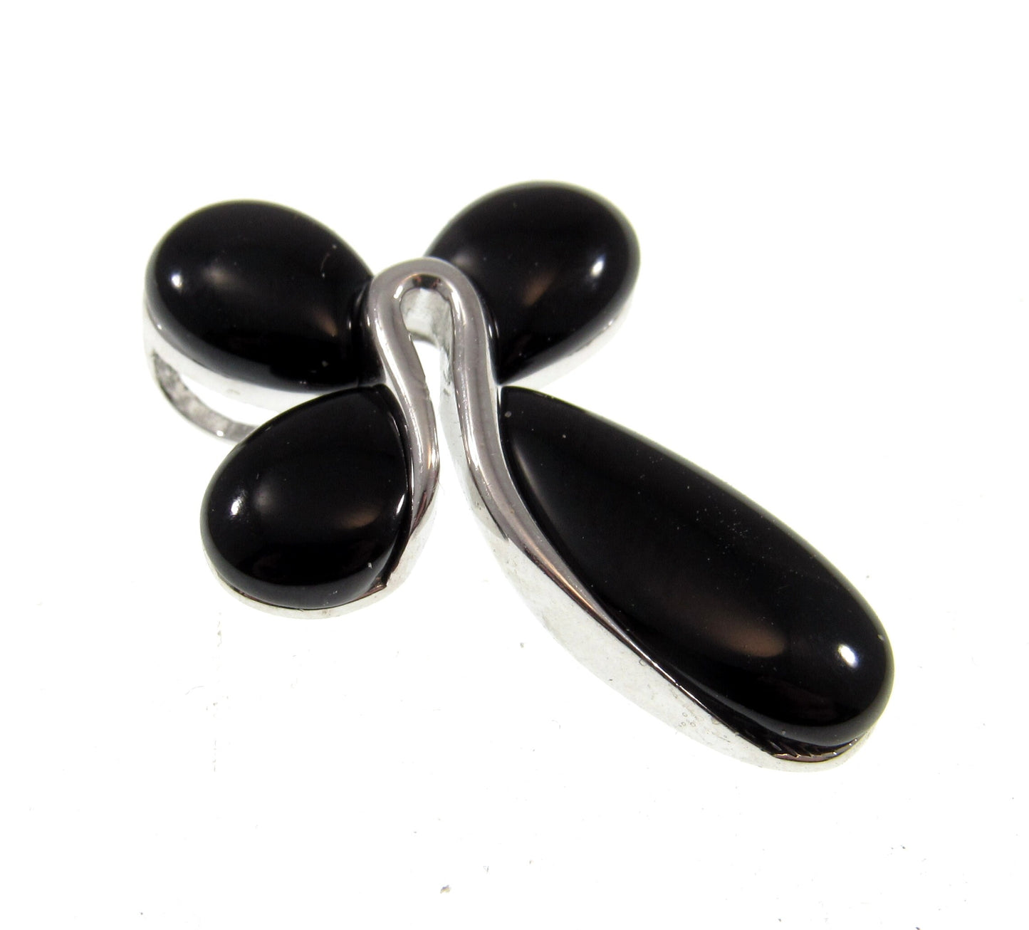 Solid 925 Sterling Silver & Genuine Black Onyx Elegant Cross Pendant