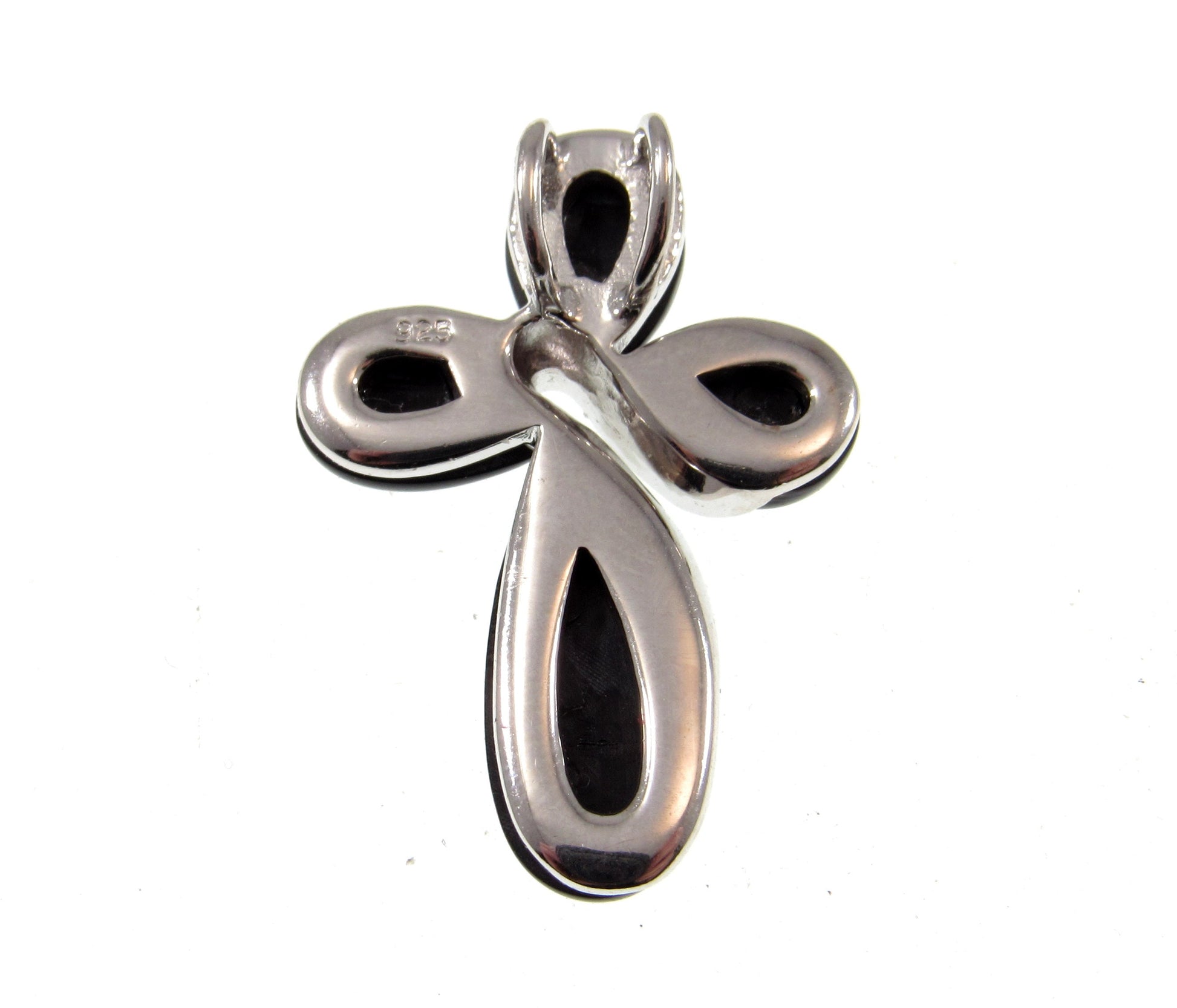 Solid 925 Sterling Silver & Genuine Black Onyx Elegant Cross Pendant