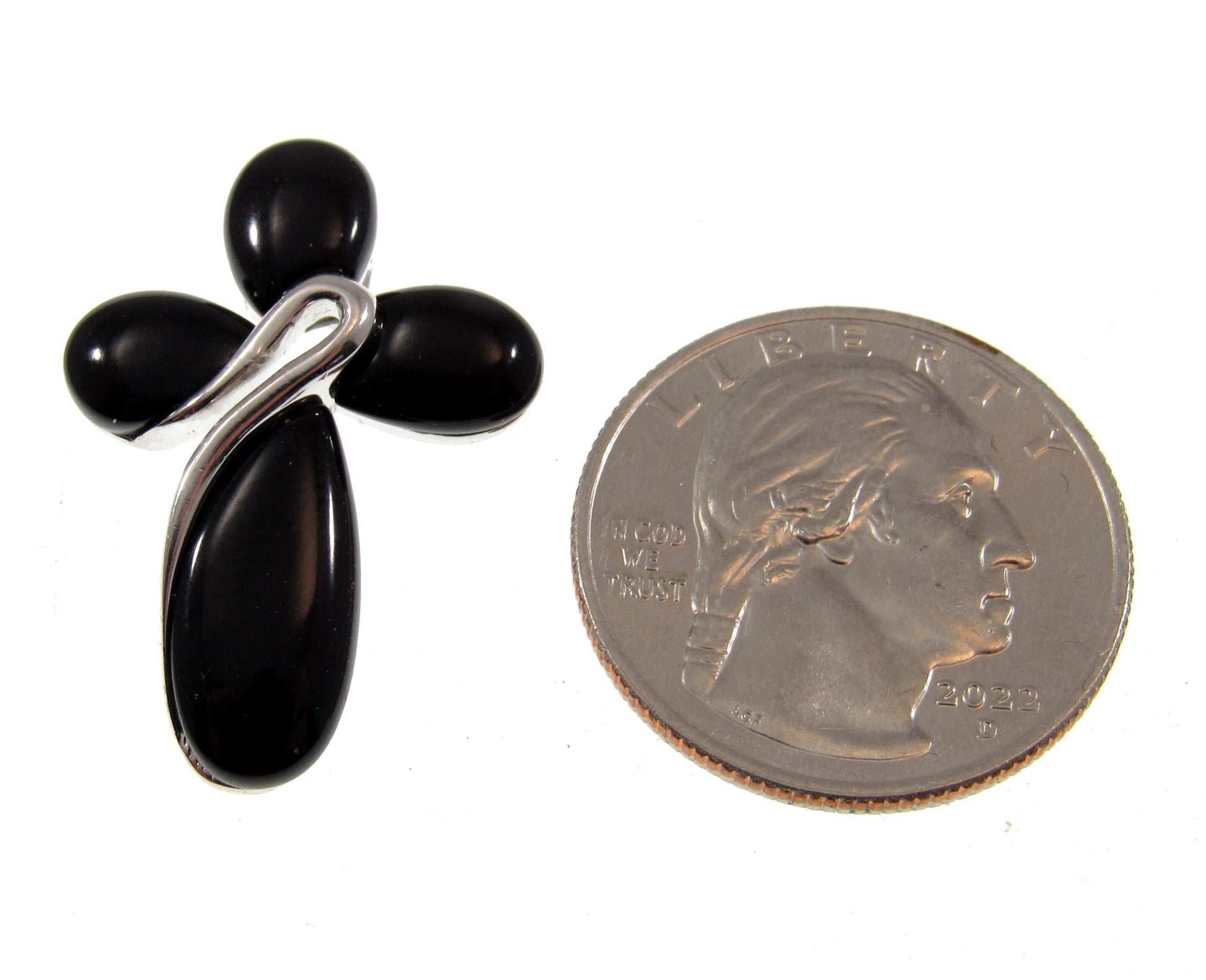 Solid 925 Sterling Silver & Genuine Black Onyx Elegant Cross Pendant