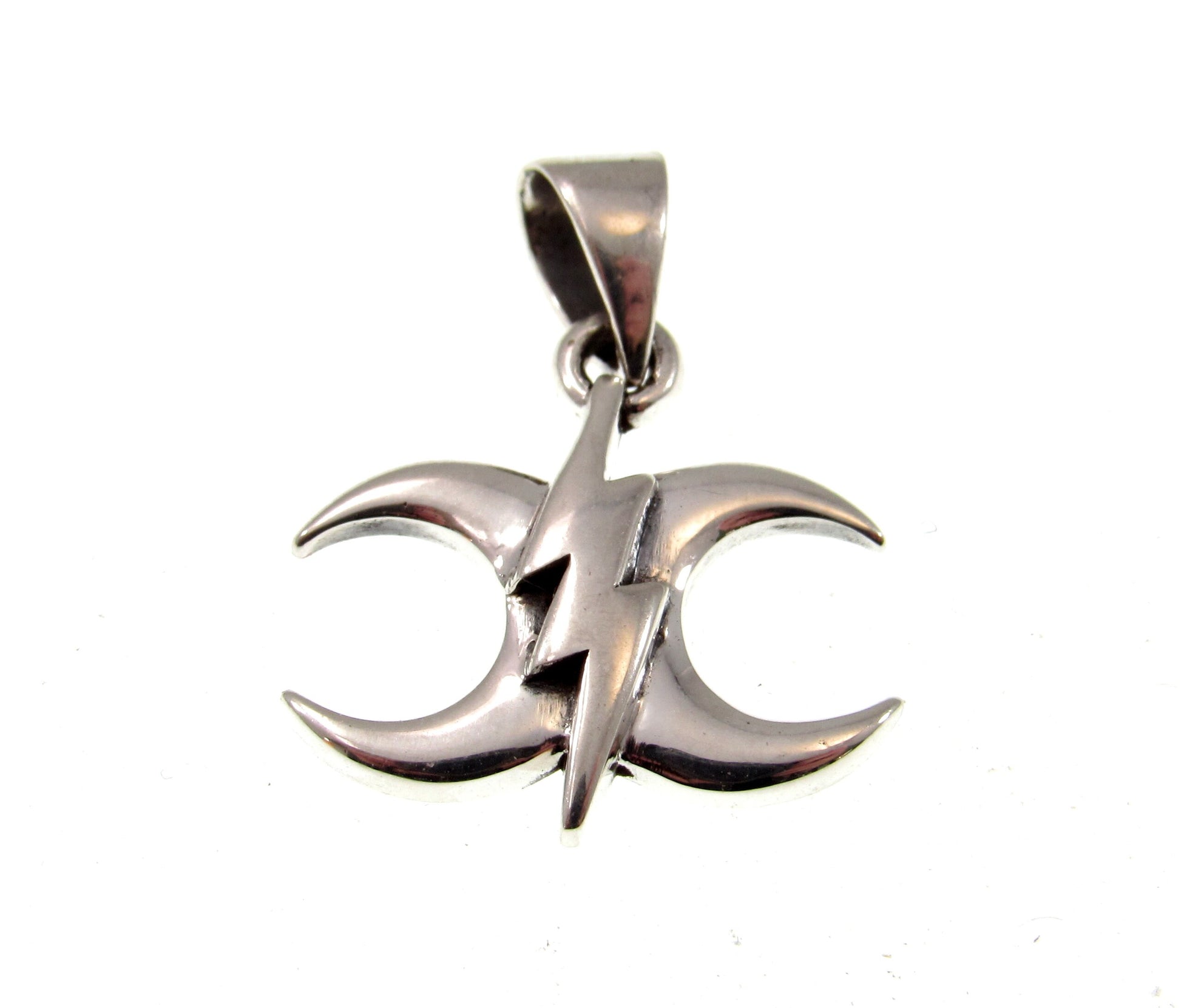 Solid 925 Sterling Silver Thunderbolt The Power Moon Charm Pendant, Lightning Crescent Moons