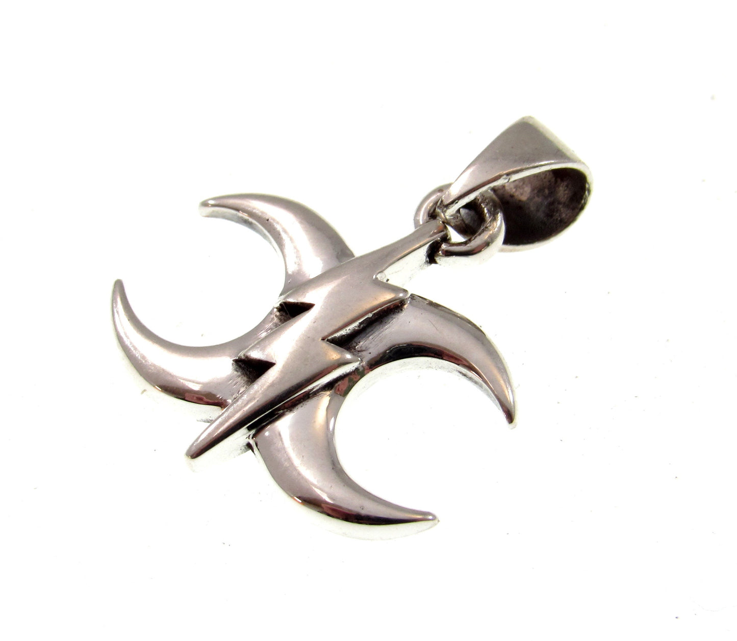 Solid 925 Sterling Silver Thunderbolt The Power Moon Charm Pendant, Lightning Crescent Moons