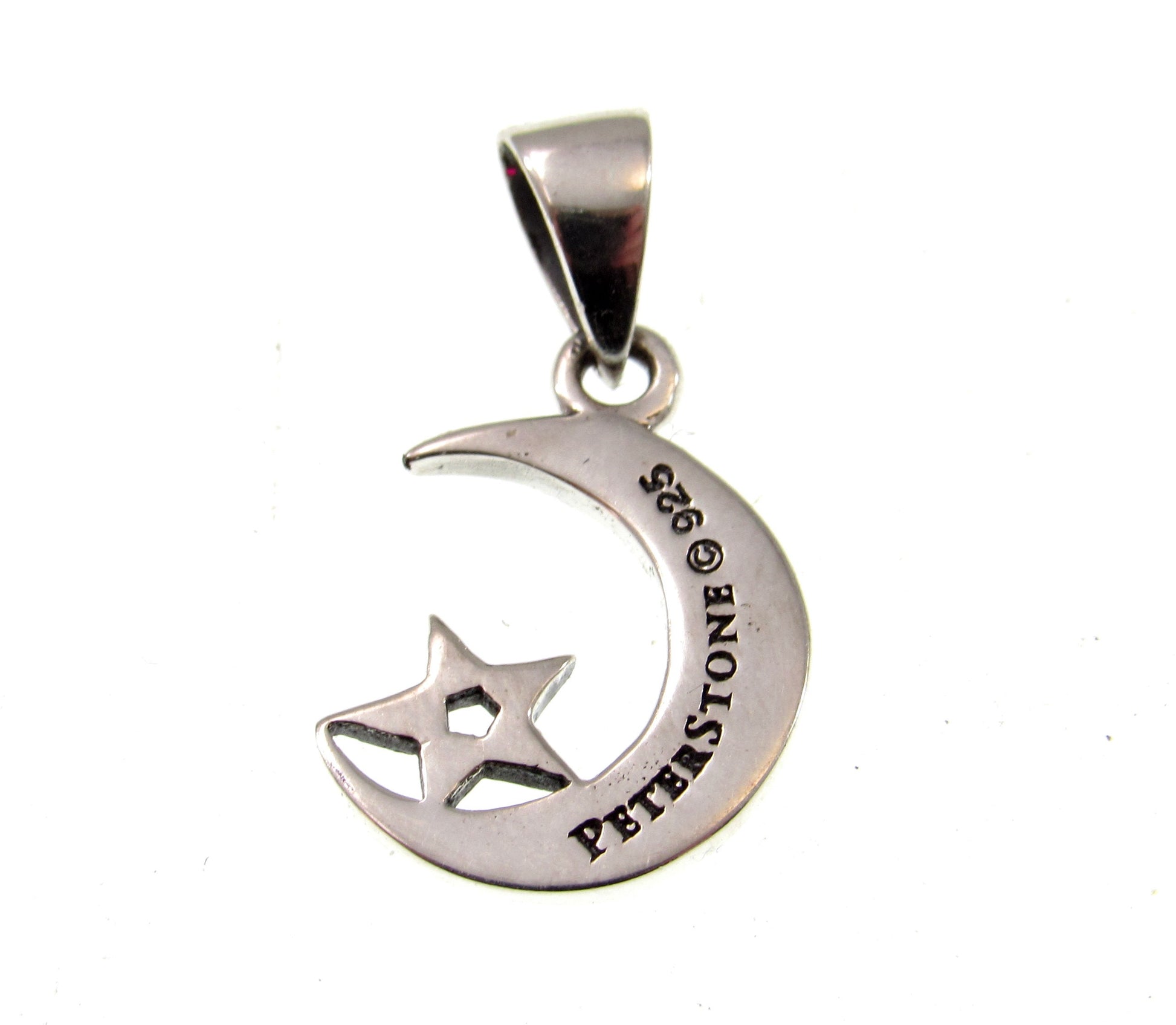 Solid 925 Sterling Silver Celtic Crescent Moon & Pentagram Charm, Handcrafted Magical Pagan Wiccan Pendant