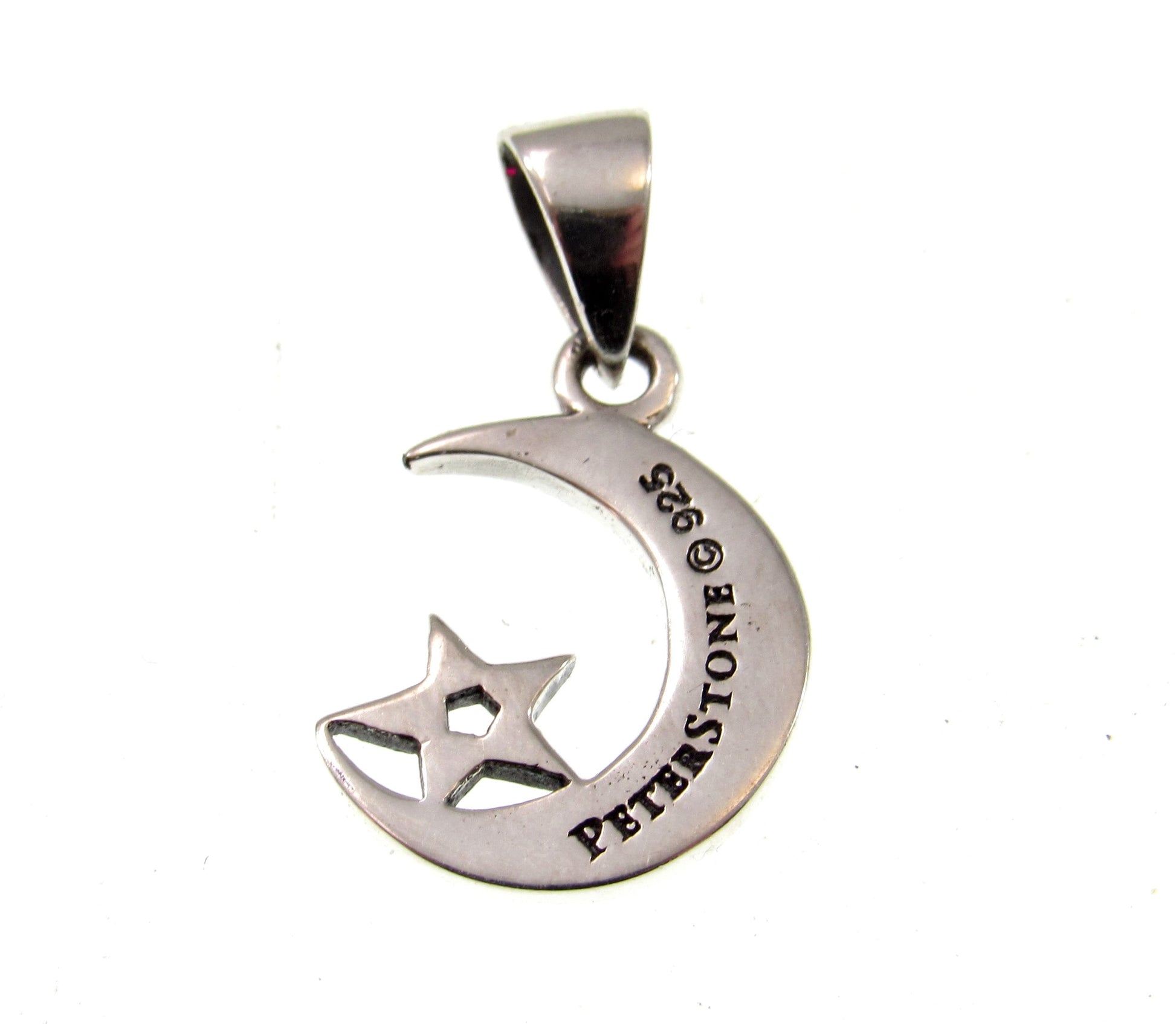 Solid 925 Sterling Silver Celtic Crescent Moon & Pentagram Charm, Handcrafted Magical Pagan Wiccan Pendant