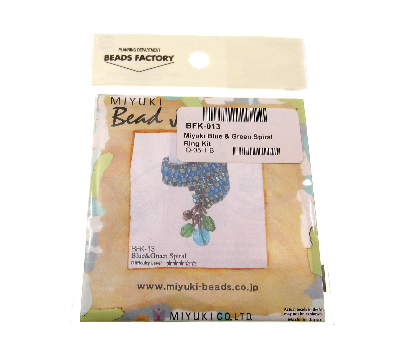 Miyuki Bead Jewelry Making Kit, BFK-13 Blue and Green Spiral Ring, Difficulty Level 3/5, Japanese Seed Beads