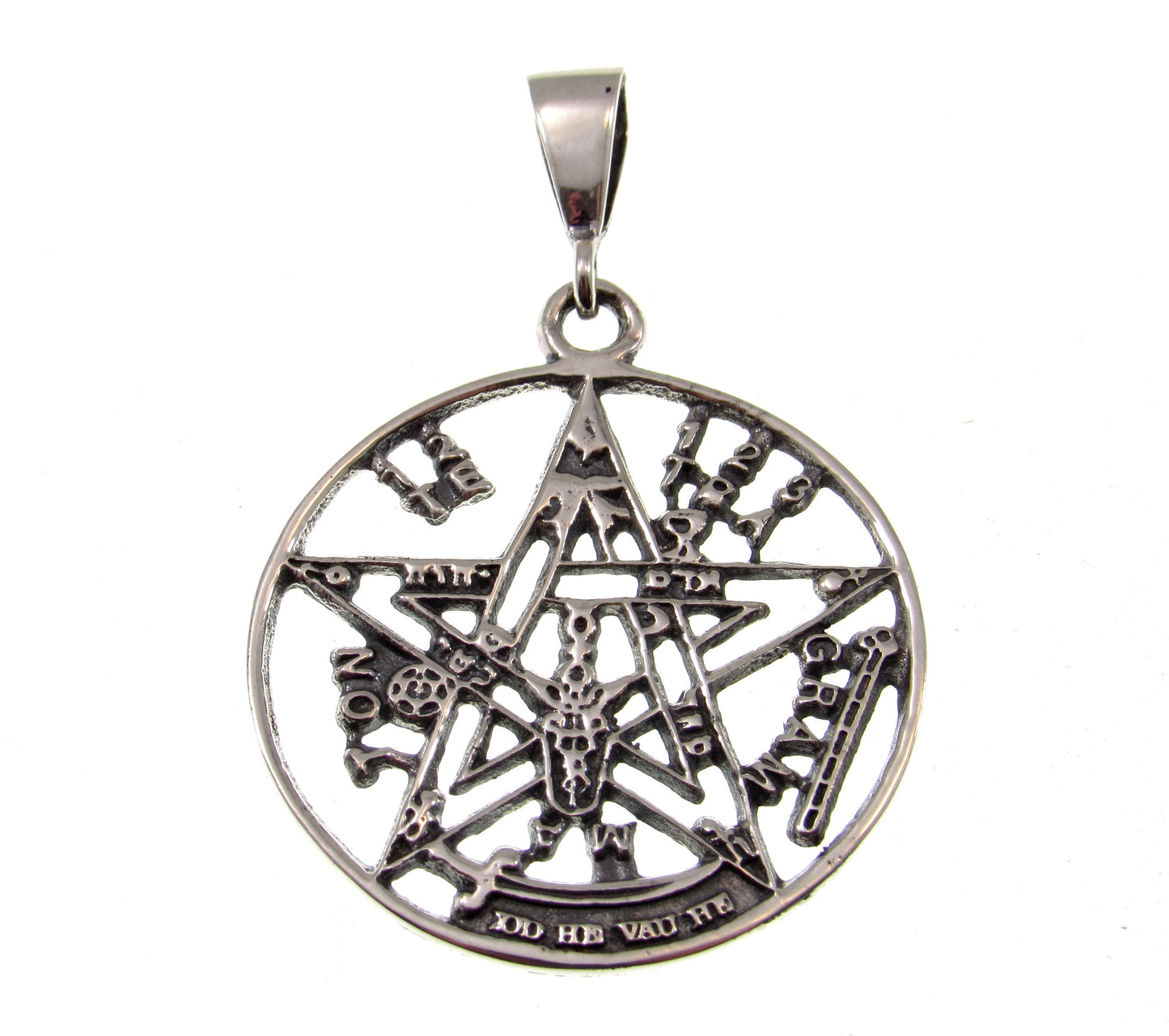 Solid 925 Sterling Silver Tetragrammaton Pendant – Ritual Protection Pentacle – Occult Ceremonial Talisman – Wiccan Pagan Witch Jewelry