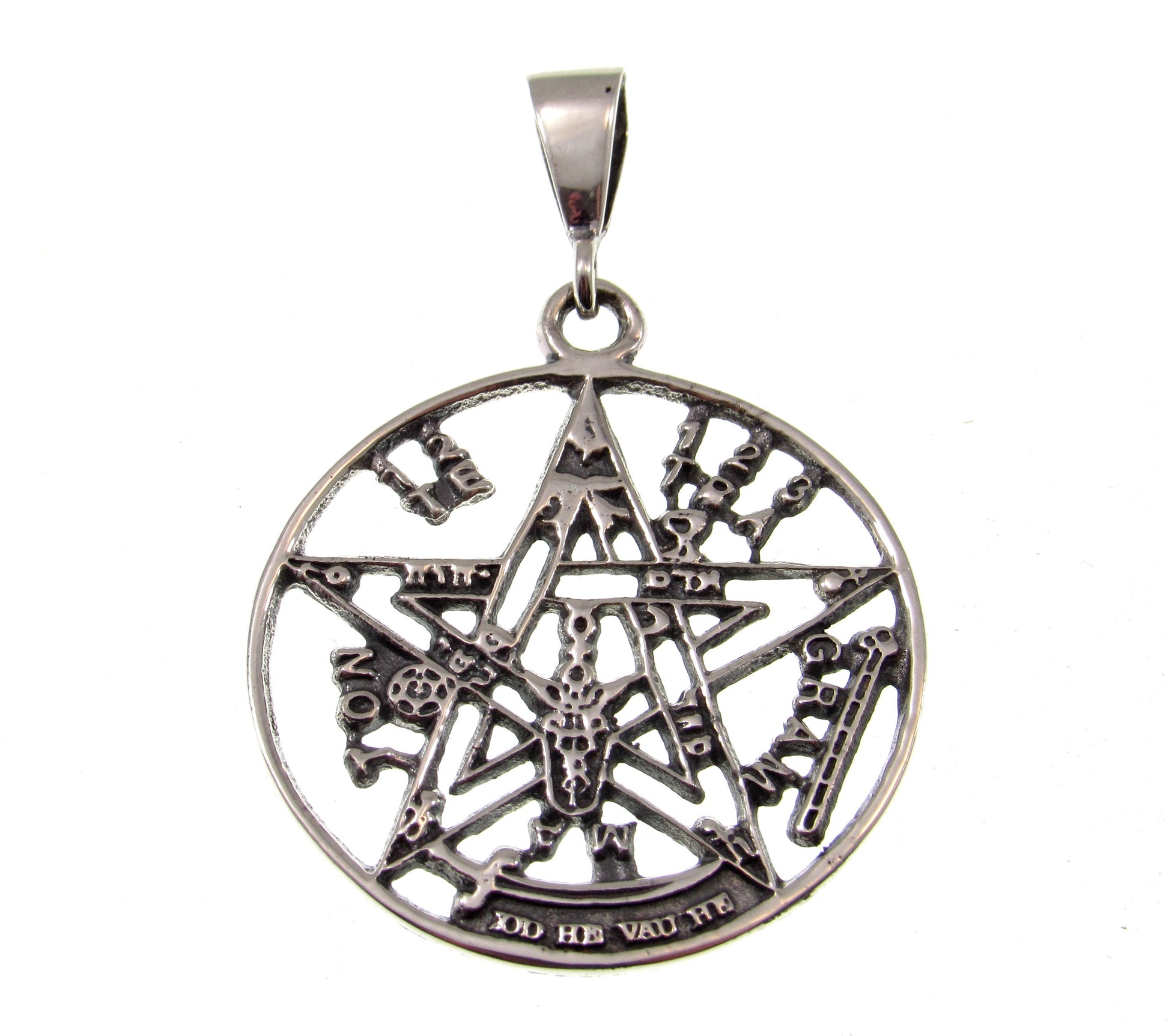 Solid 925 Sterling Silver Tetragrammaton Pendant – Ritual Protection Pentacle – Occult Ceremonial Talisman – Wiccan Pagan Witch Jewelry