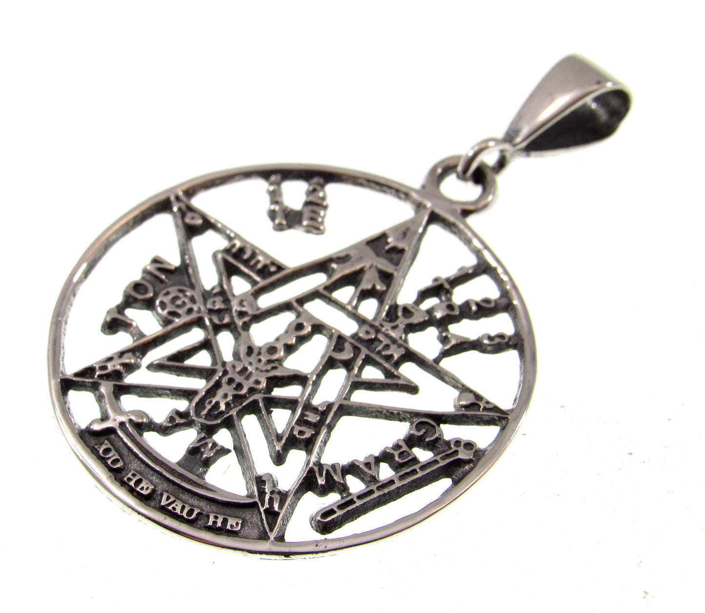 Solid 925 Sterling Silver Tetragrammaton Pendant – Ritual Protection Pentacle – Occult Ceremonial Talisman – Wiccan Pagan Witch Jewelry