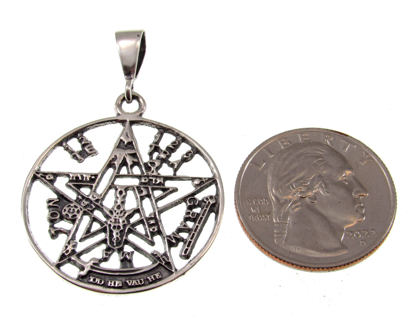 Solid 925 Sterling Silver Tetragrammaton Pendant – Ritual Protection Pentacle – Occult Ceremonial Talisman – Wiccan Pagan Witch Jewelry