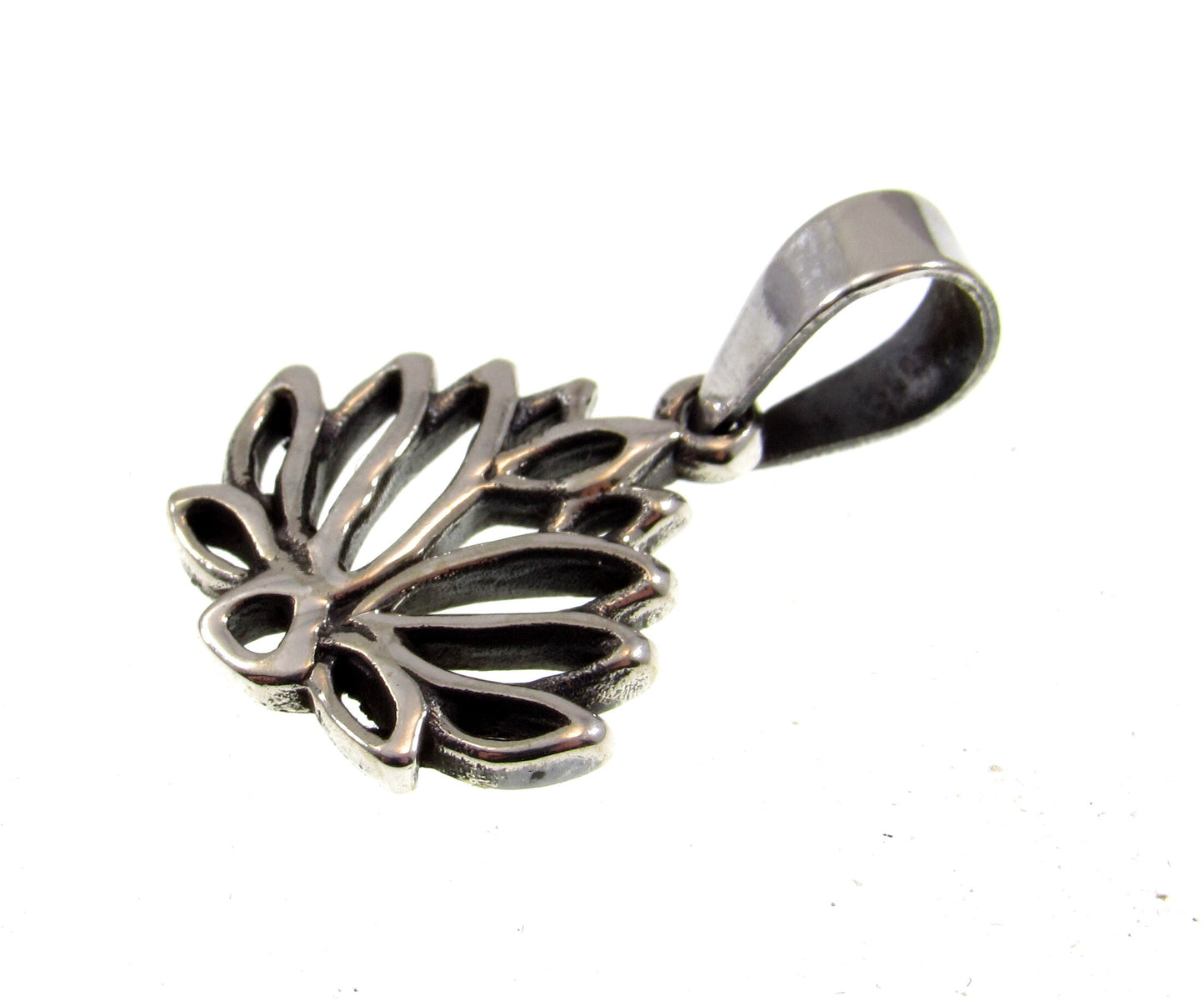 Solid 925 Sterling Silver Small Sacred Lotus Flower Charm, Handcrafted Symbol of Rebirth Pendant