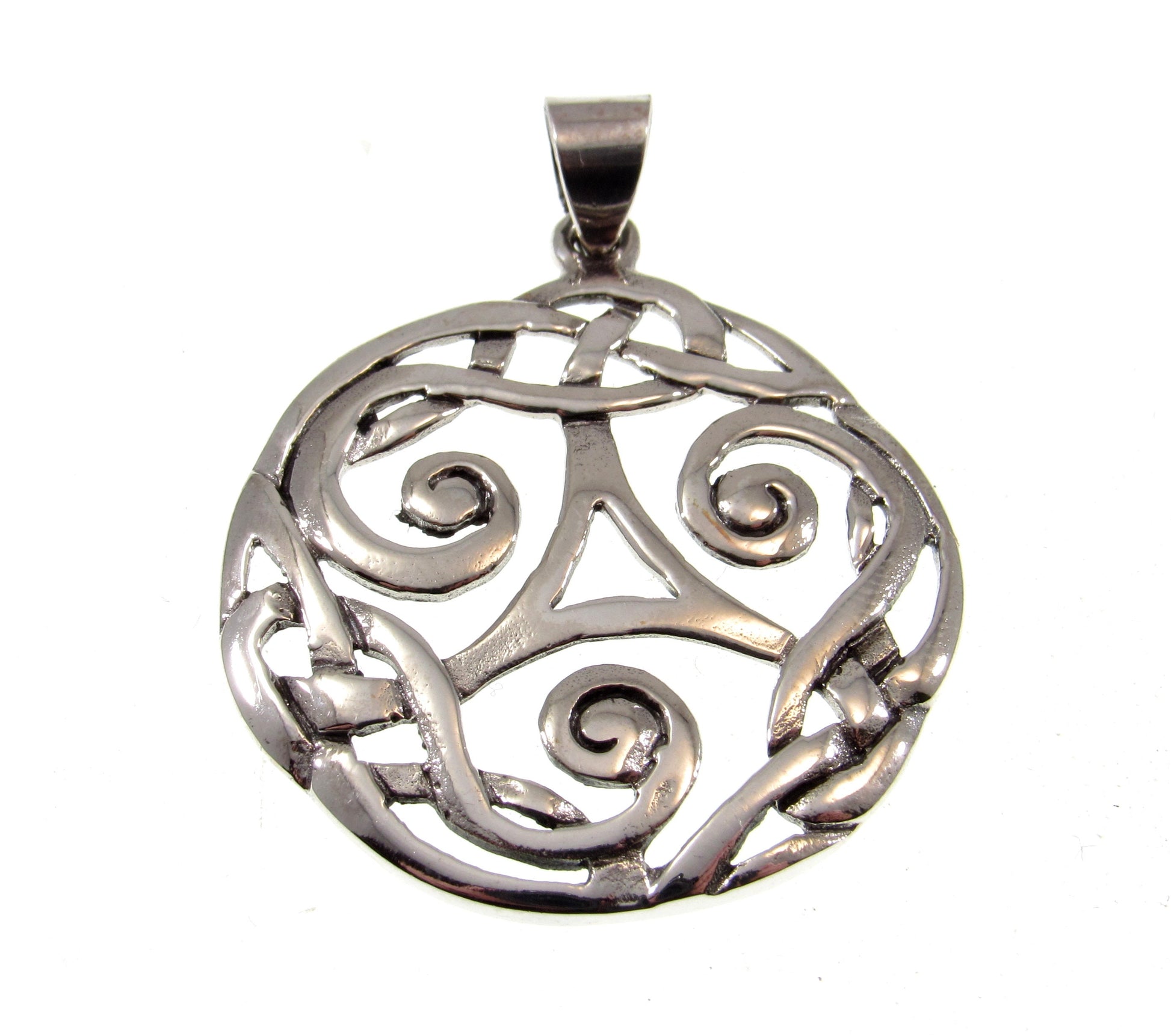 Solid 925 Sterling Silver Celtic Triskelion Pendant, Handcrafted Triskele Triple Spiral Amulet, Knotwork Jewelry