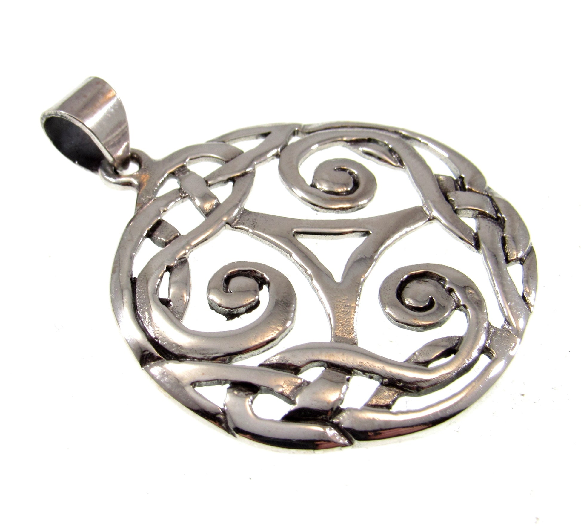 Solid 925 Sterling Silver Celtic Triskelion Pendant, Handcrafted Triskele Triple Spiral Amulet, Knotwork Jewelry