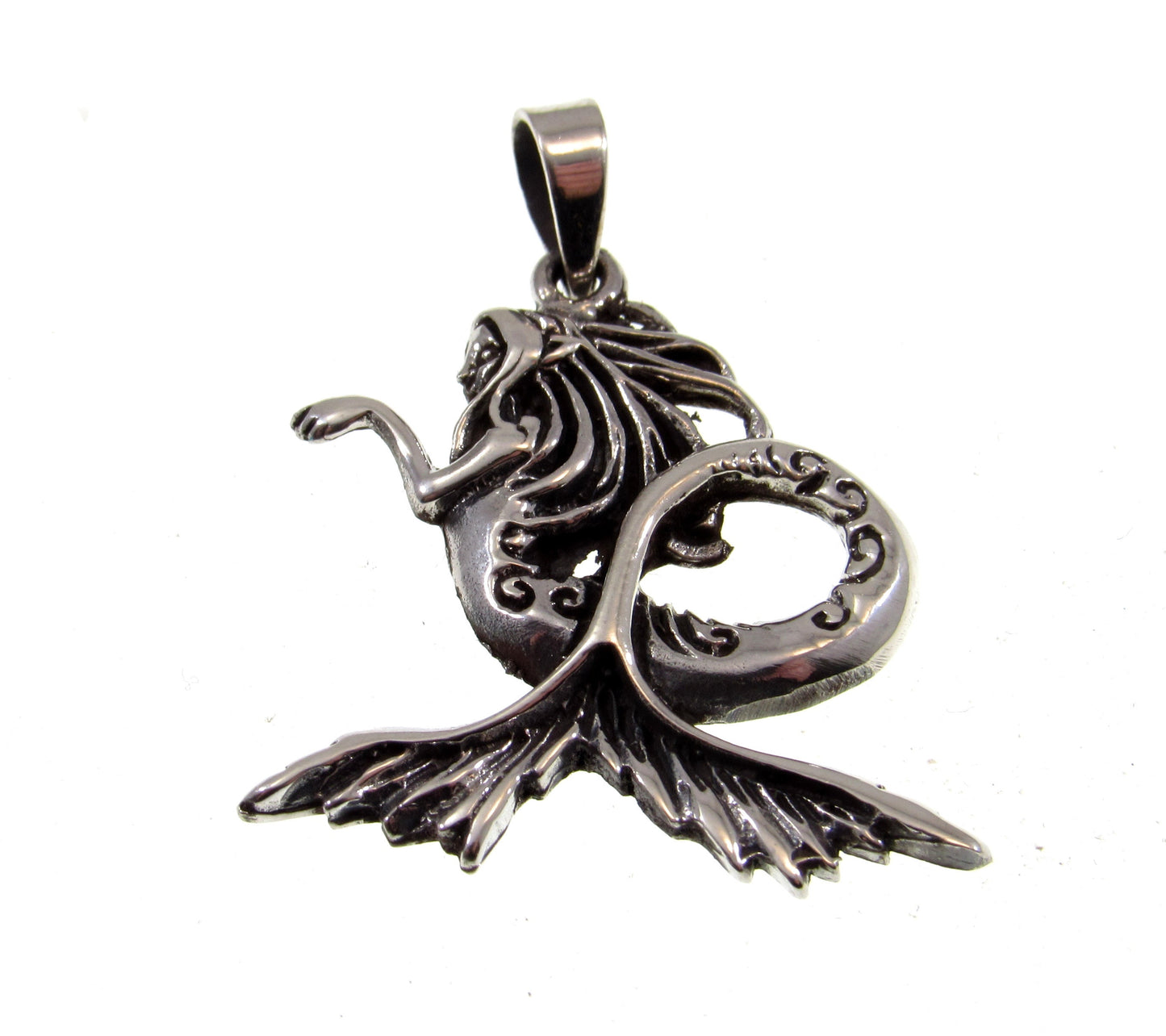 Solid 925 Sterling Silver Mermaid Pendant, Sea Witch Charm, Ocean Nymph Necklace Pendant, Mermaidcore Jewelry, Nautical Beach Love Gift