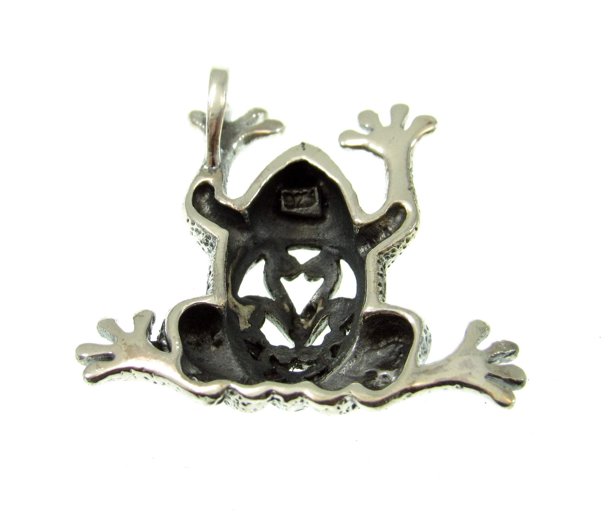 Solid 925 Sterling Silver Jumping Frog Slide Pendant, Handcrafted Amphibian Toad Jewelry