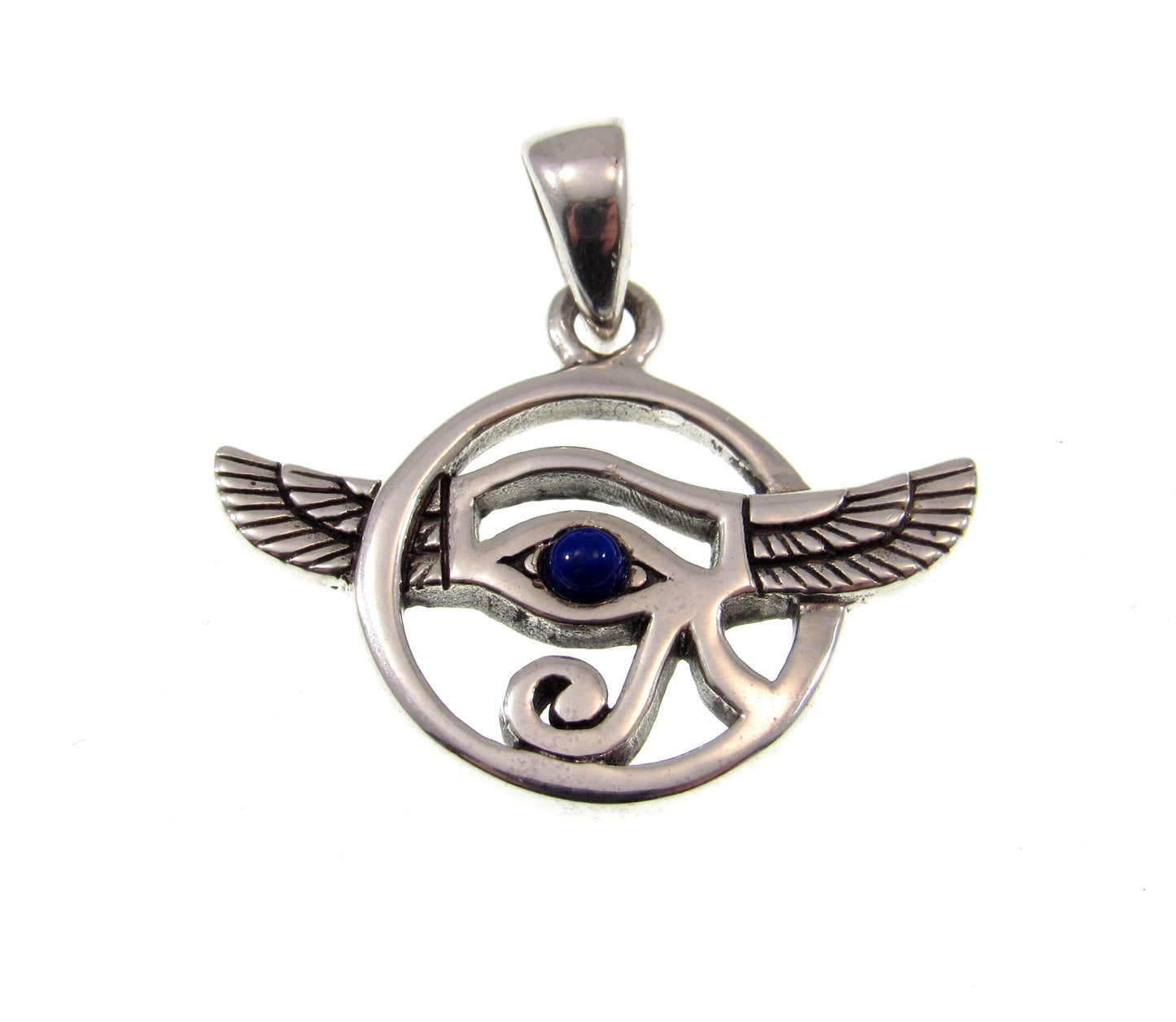 Solid 925 Sterling Silver Eye of Horus Pendant and Falcon Wings With Lapis Lazuli Gemstone