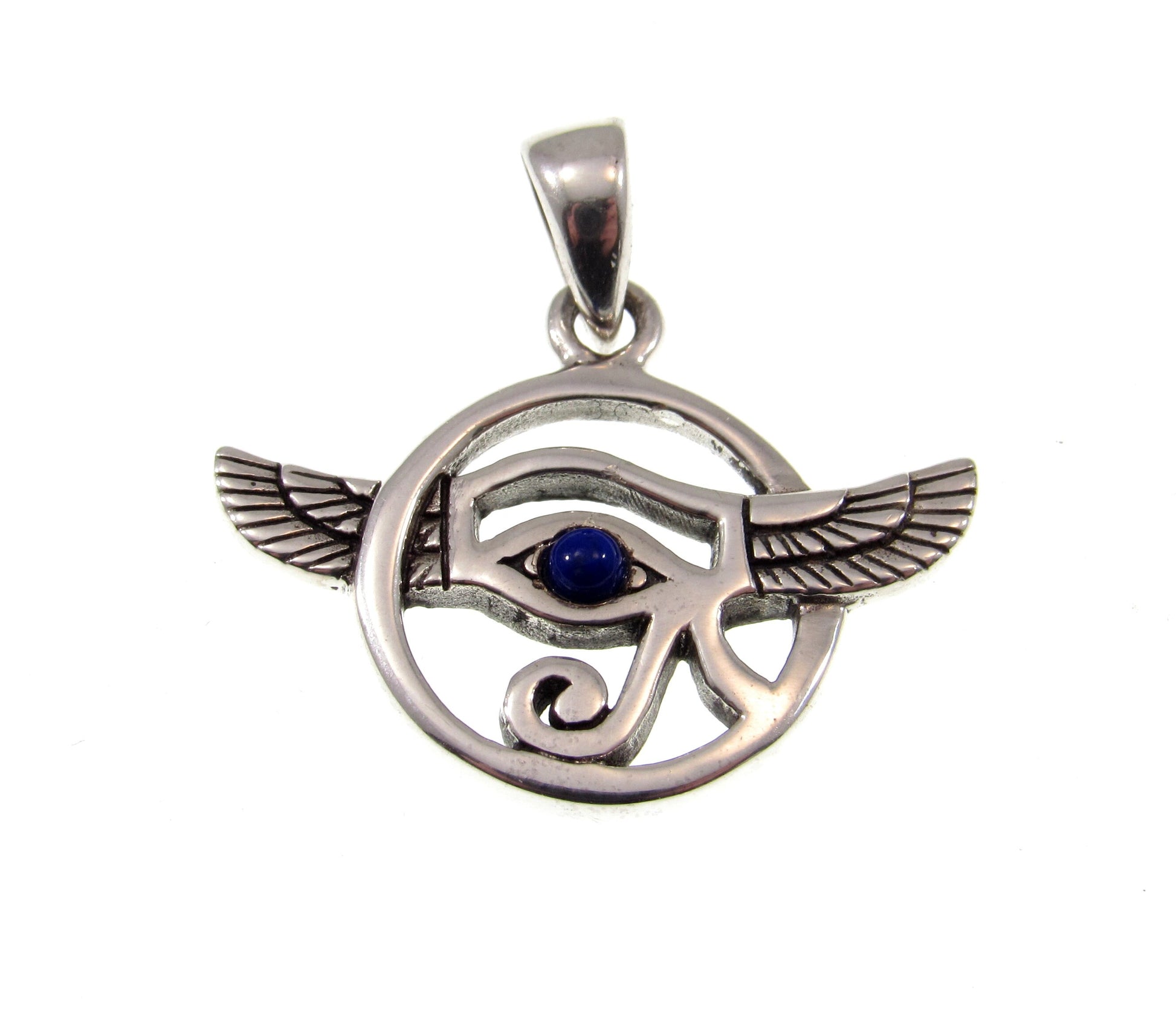 Solid 925 Sterling Silver Eye of Horus Pendant and Falcon Wings With Lapis Lazuli Gemstone