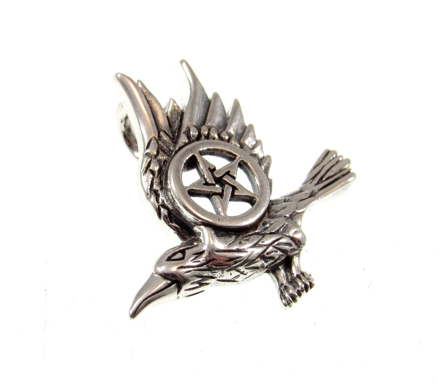 Solid 925 Sterling Silver Raven Pentacle Charm, Handcrafted Magical Pagan Wiccan Pendant