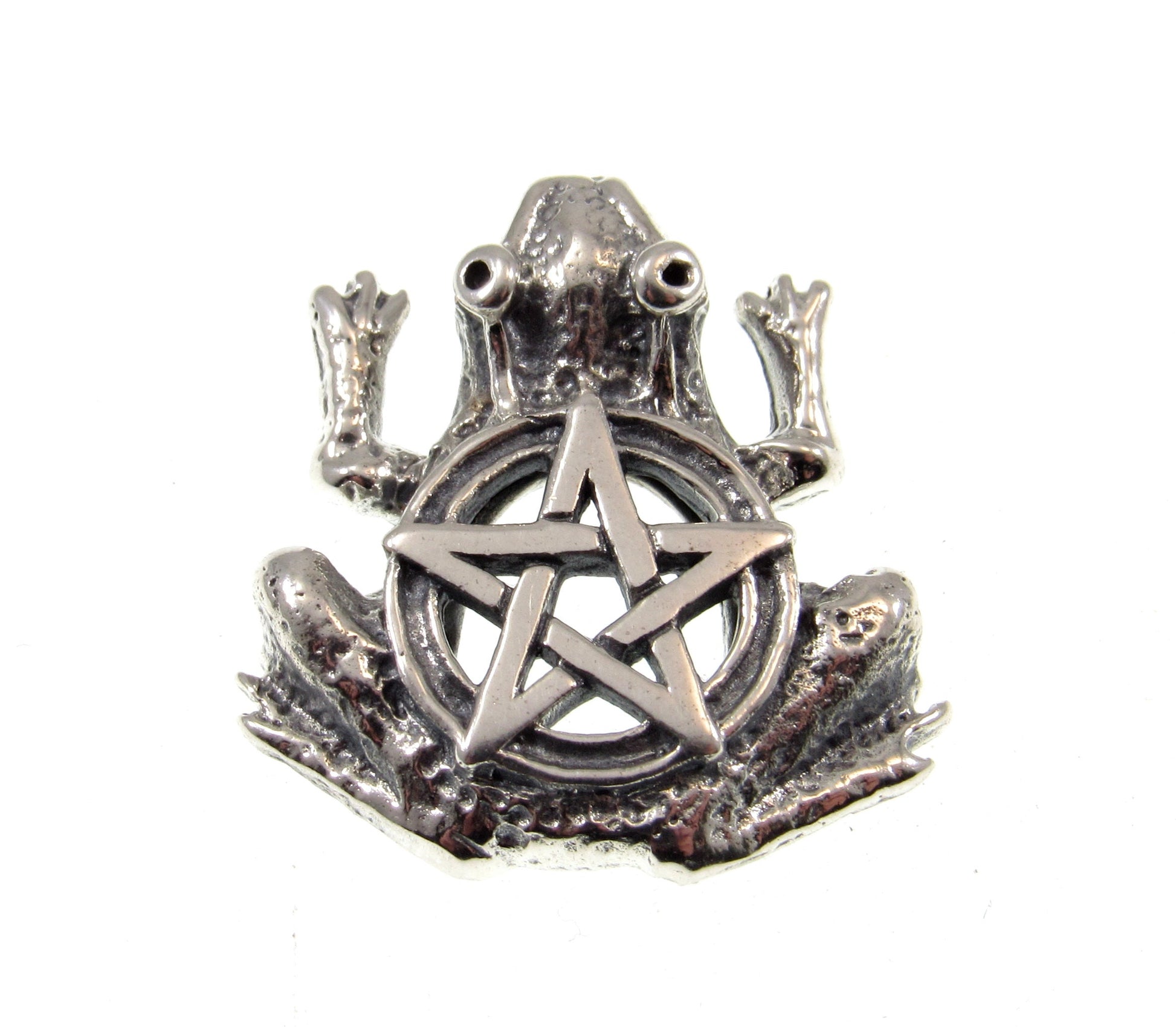Solid 925 Sterling Silver Frog Pentagram Pentacle Slide Pendant, Handcrafted Wiccan Life Transitions Amulet