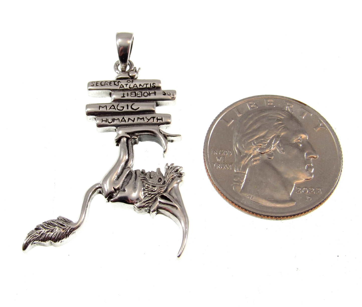 Solid 925 Sterling Silver Bookworm Goblin Pendant Designed by Renown Fantasy Artist Amy Brown