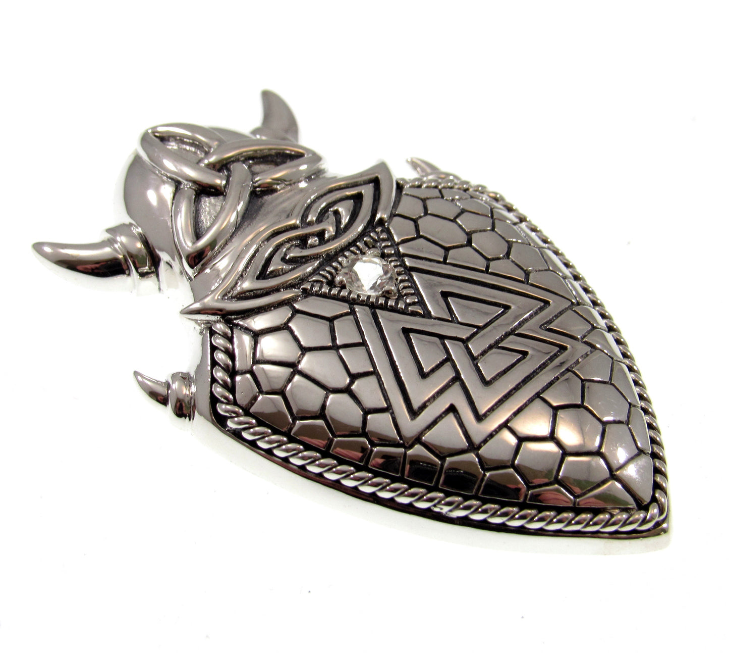 Solid 925 Sterling Silver Viking War Shield Slide Pendant, Valknut Symbol, Handcrafted Knot of Slain Warriors