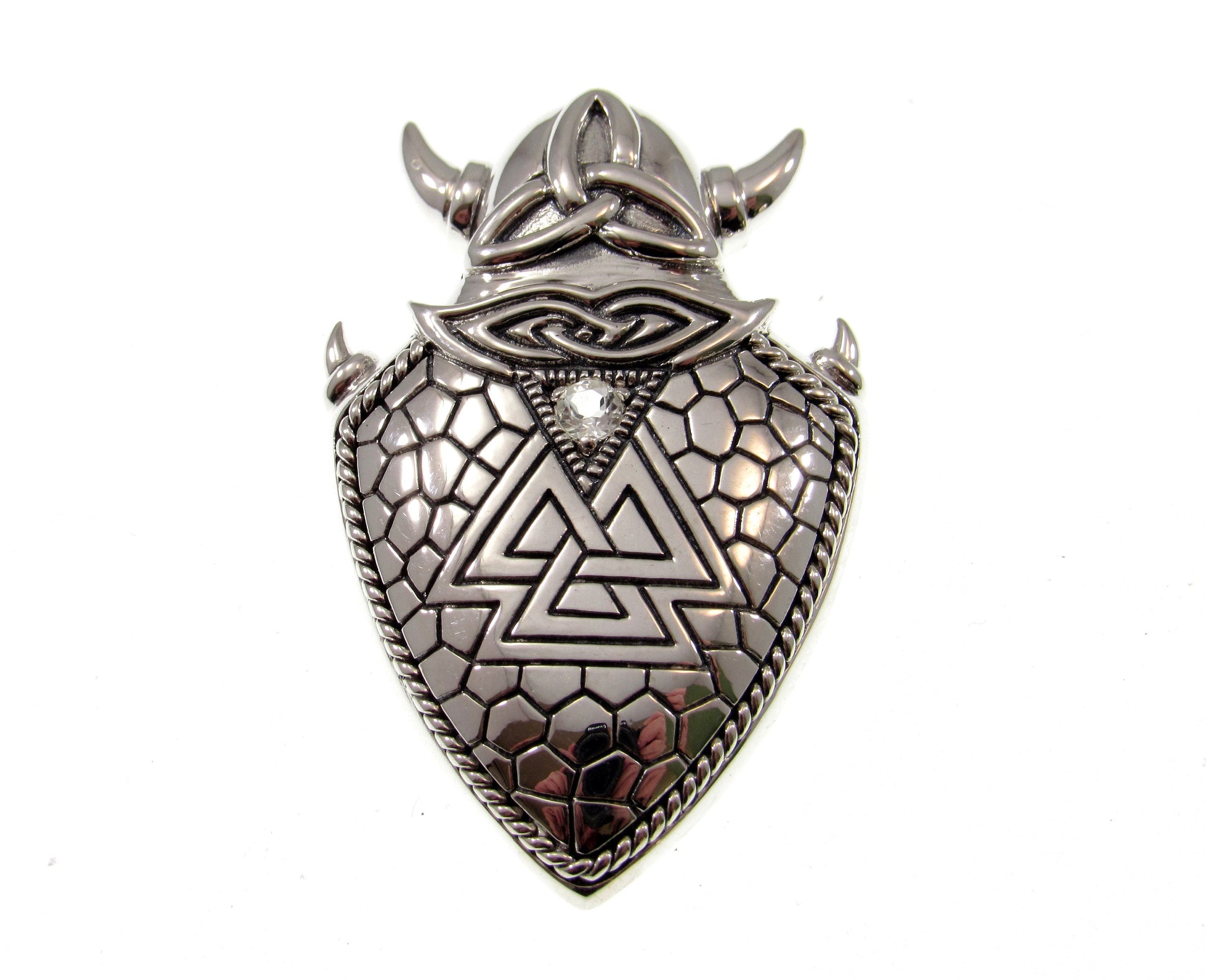 Solid 925 Sterling Silver Viking War Shield Slide Pendant, Valknut Symbol, Handcrafted Knot of Slain Warriors