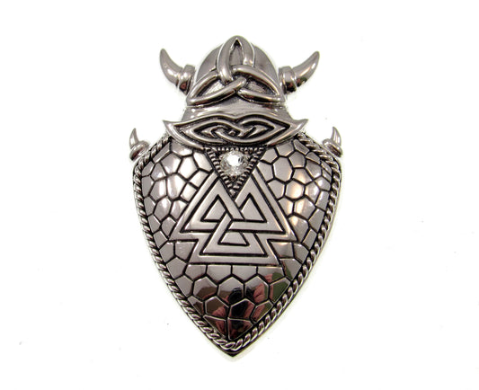 Solid 925 Sterling Silver Viking War Shield Slide Pendant, Valknut Symbol, Handcrafted Knot of Slain Warriors